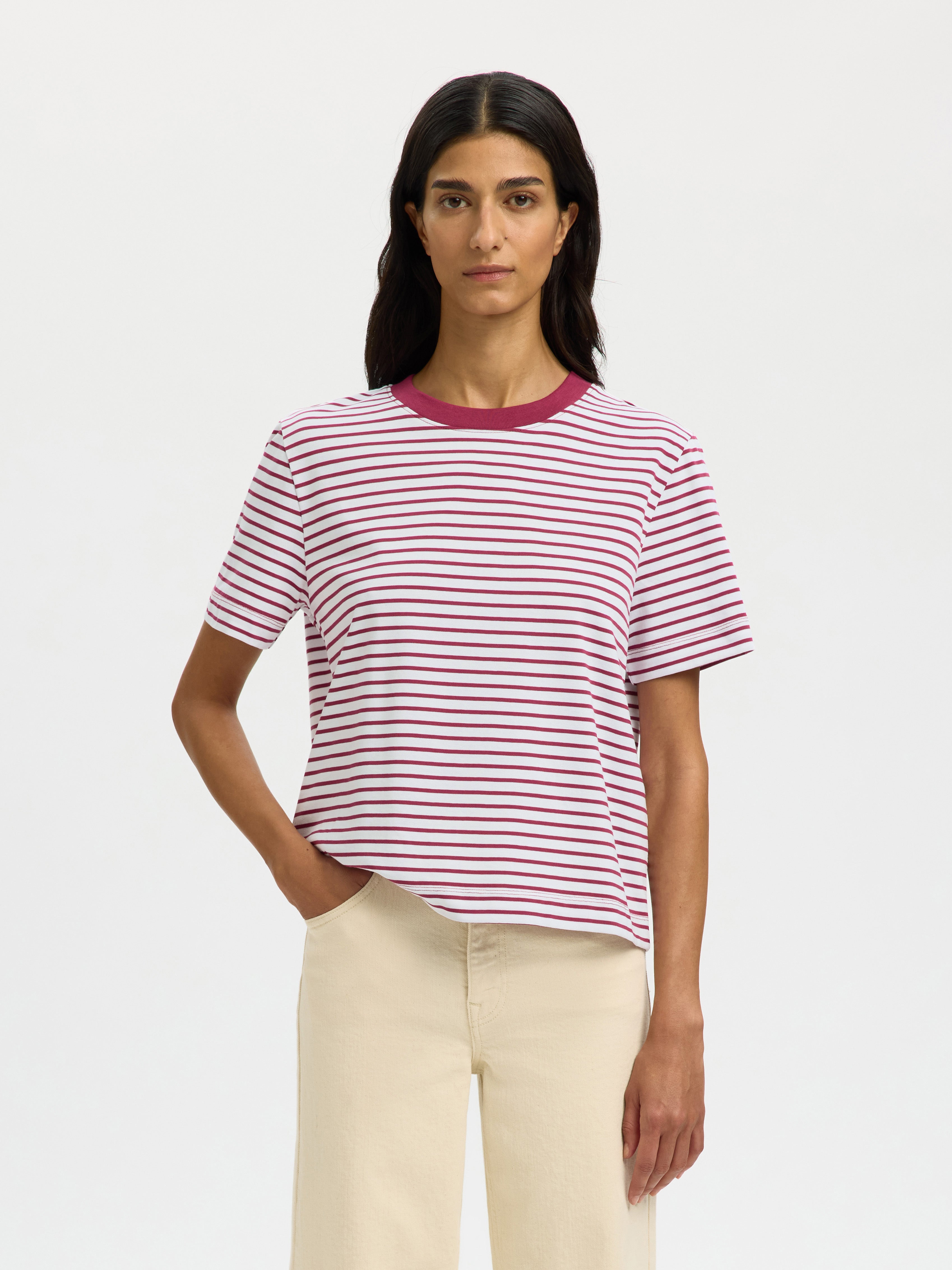 Boxy Essential T-shirt Striped Anemone |SLF