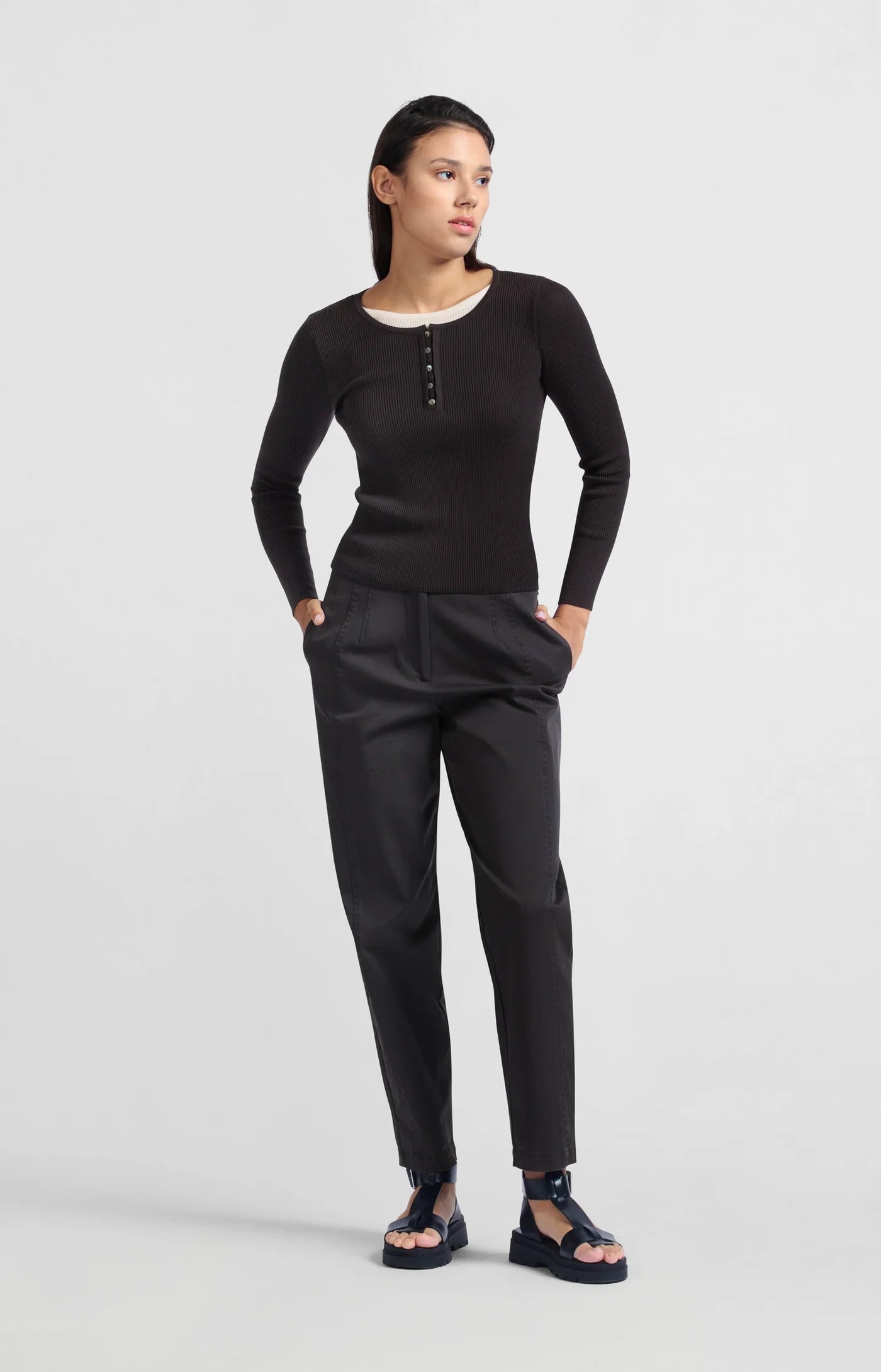 Cotton woven high waist trousers | Yaya