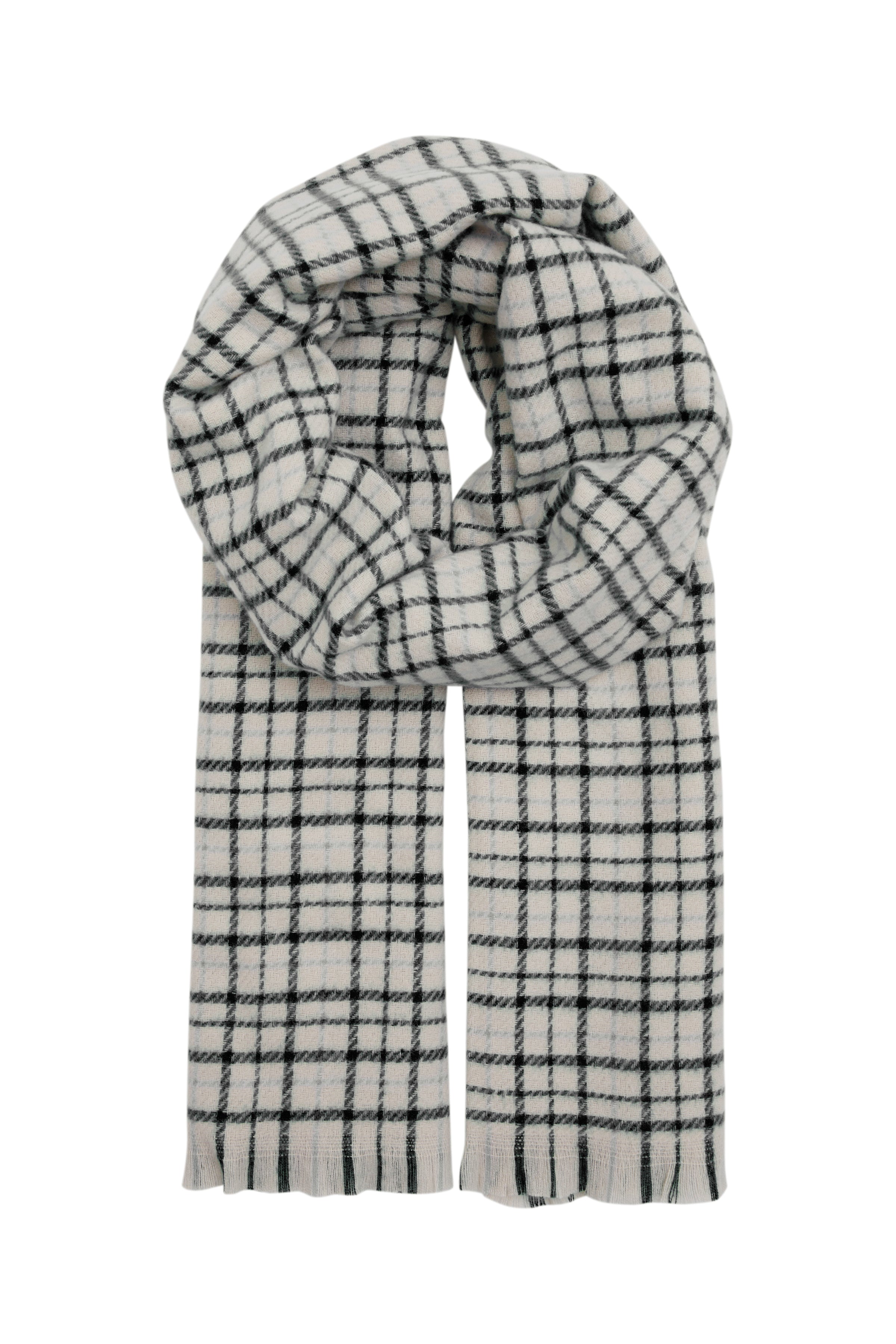 Iaabena black, cream and blue chequered scarf | Ichi