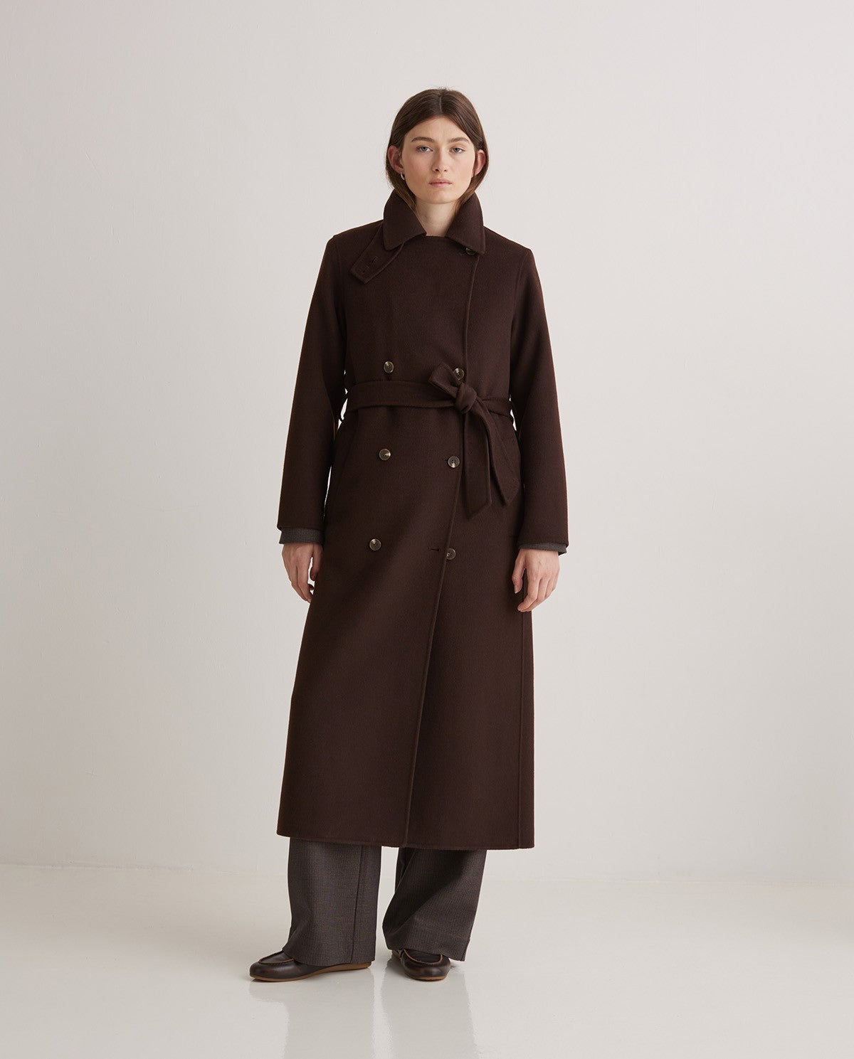 Handmade wool-blend long coat chocolate | Yerse