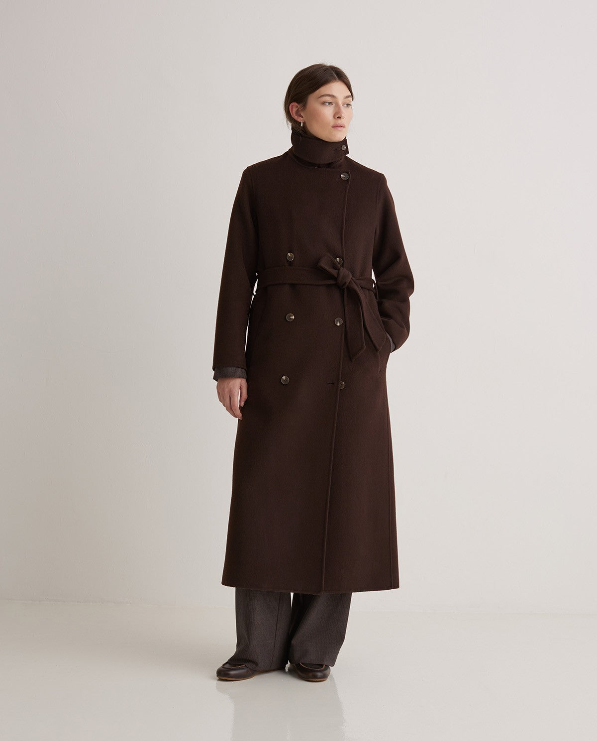 Handmade wool-blend long coat chocolate | Yerse