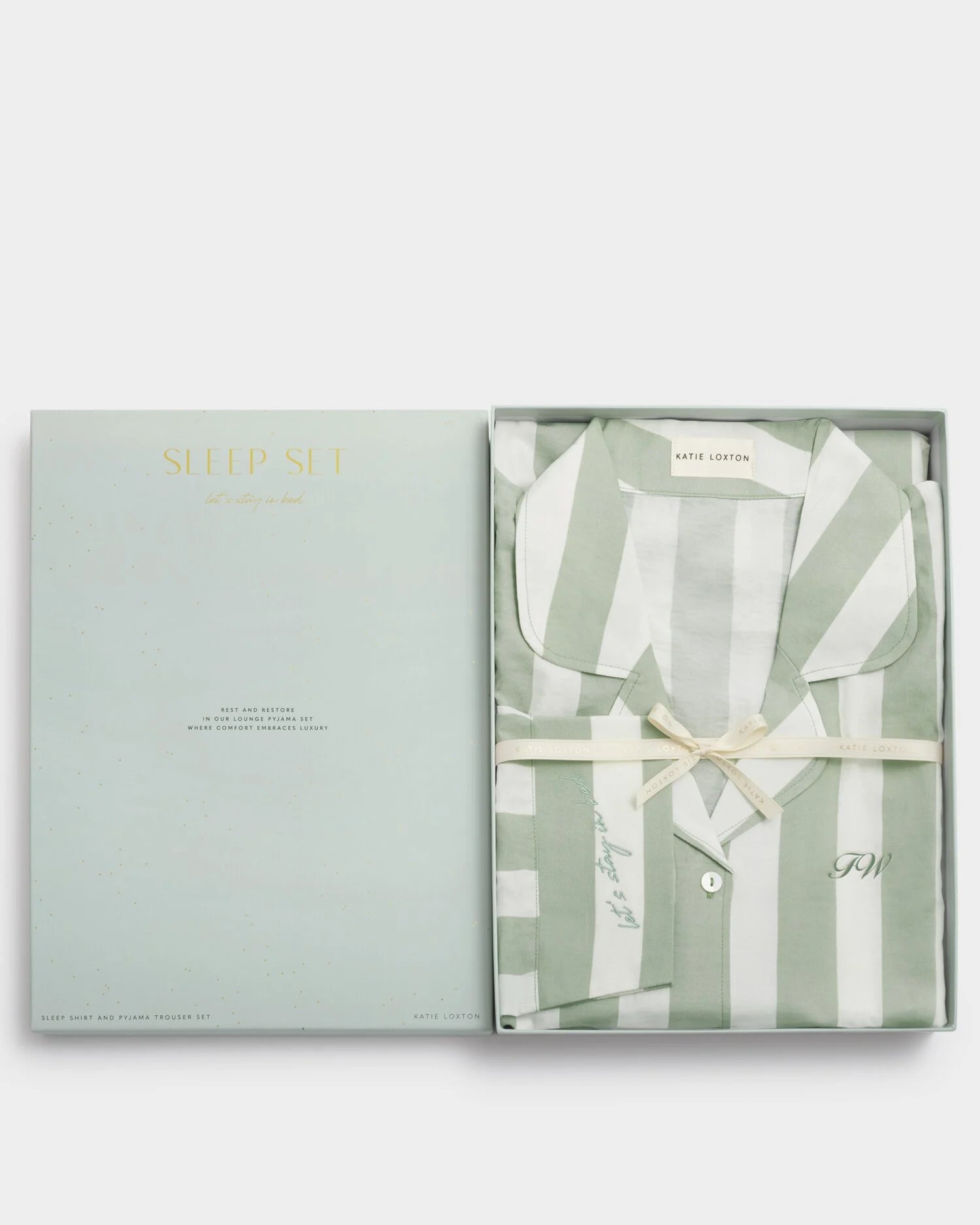 Gift Boxed Pyjama Set Green & White | Katie Loxton