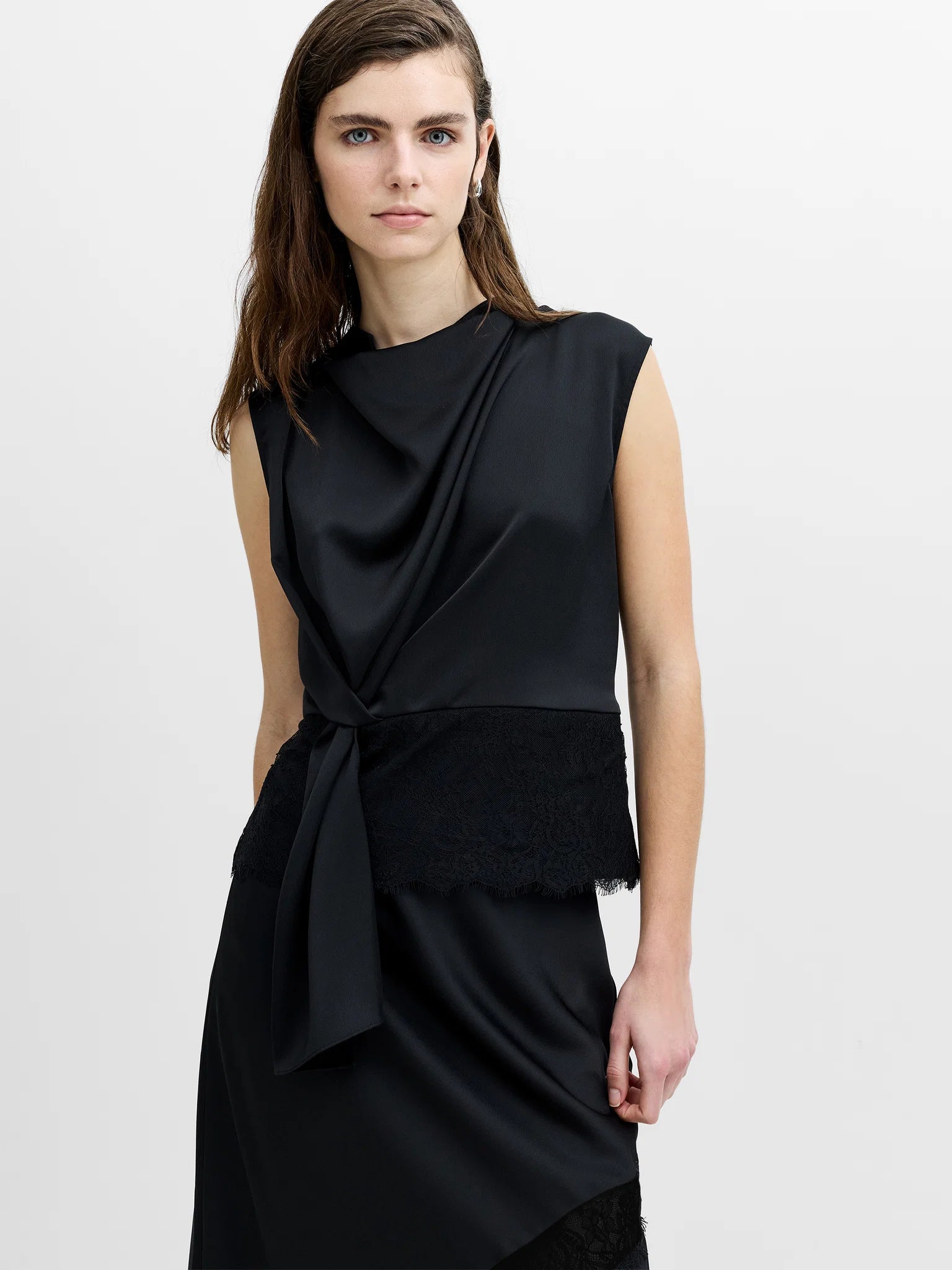 Dahlia Satin Lace Hem Top | French Connection