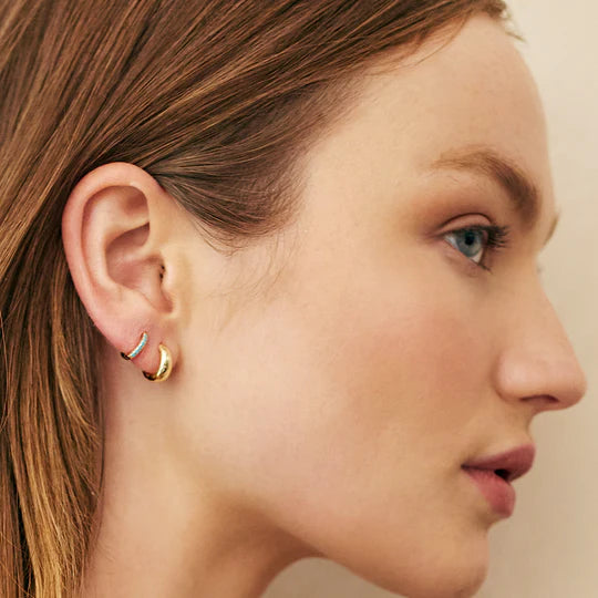 Gold turquoise huggie earring| Mary K