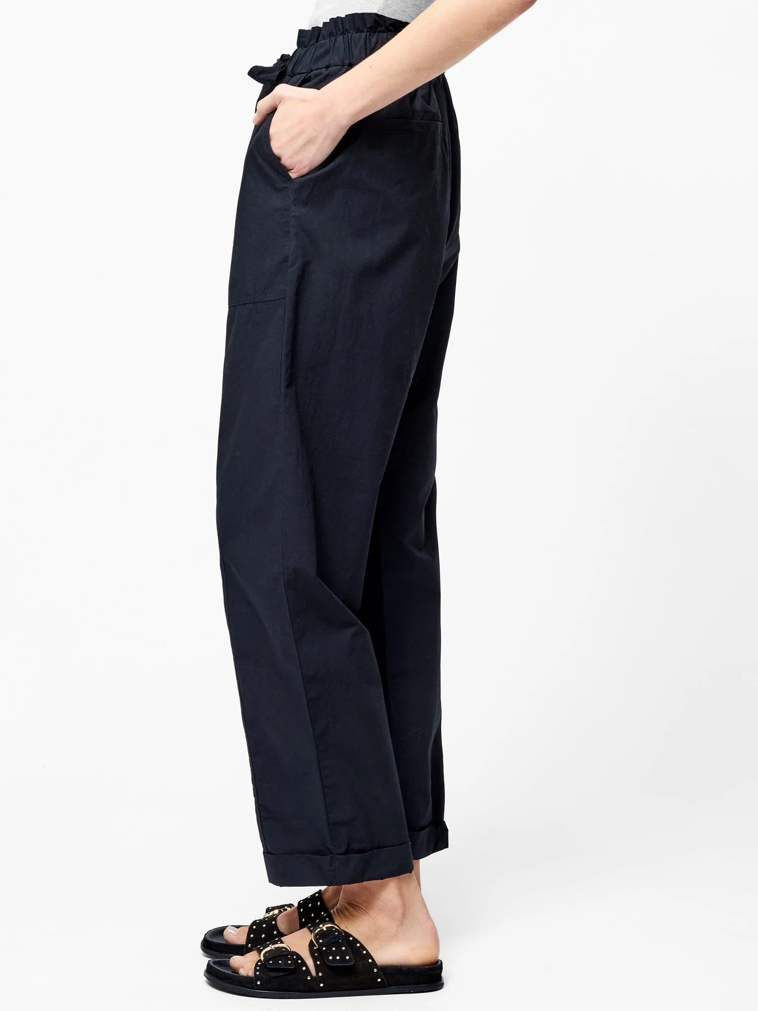Cotton navy paper bag trousers | French Connection