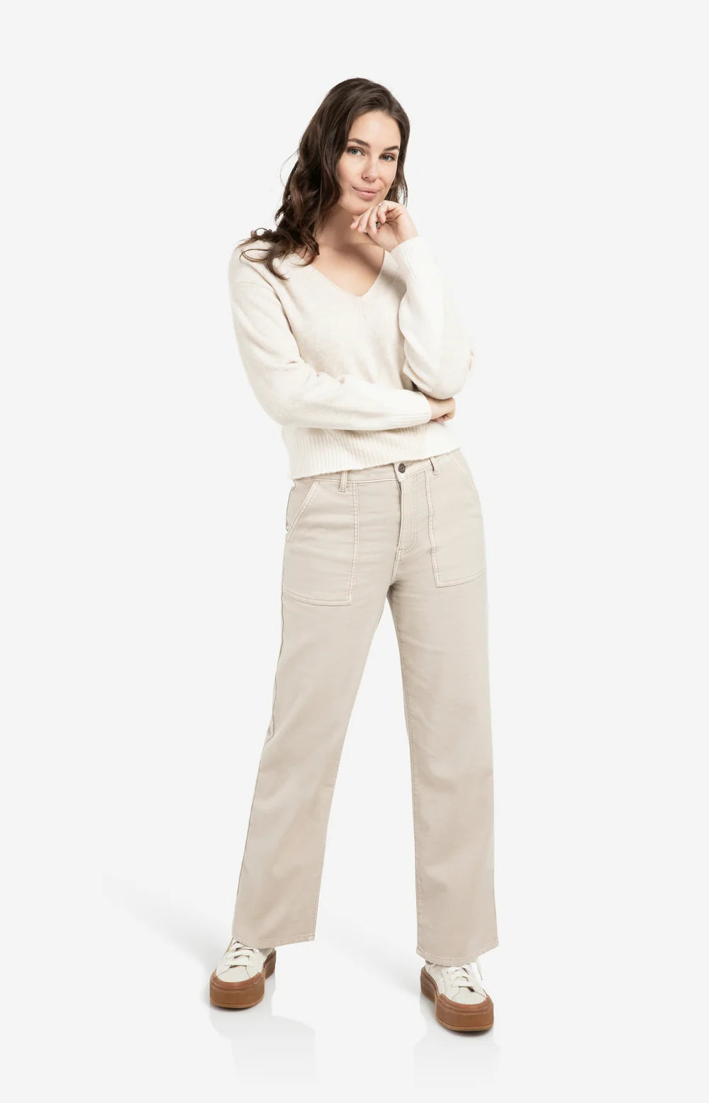 V neck Sweater with colorblock | Yaya