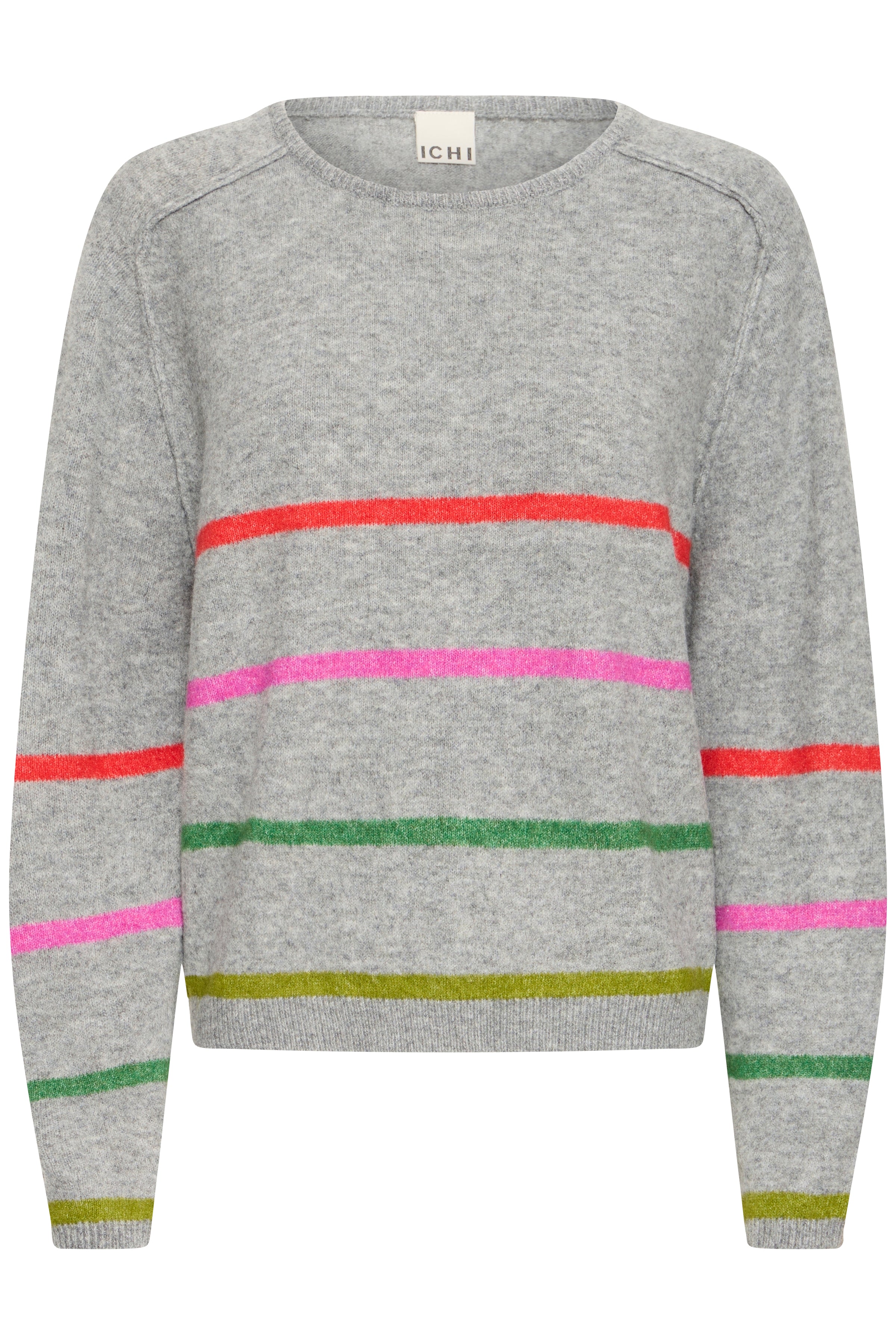 Grey Dasila Ls sweater with stripes|Ichi