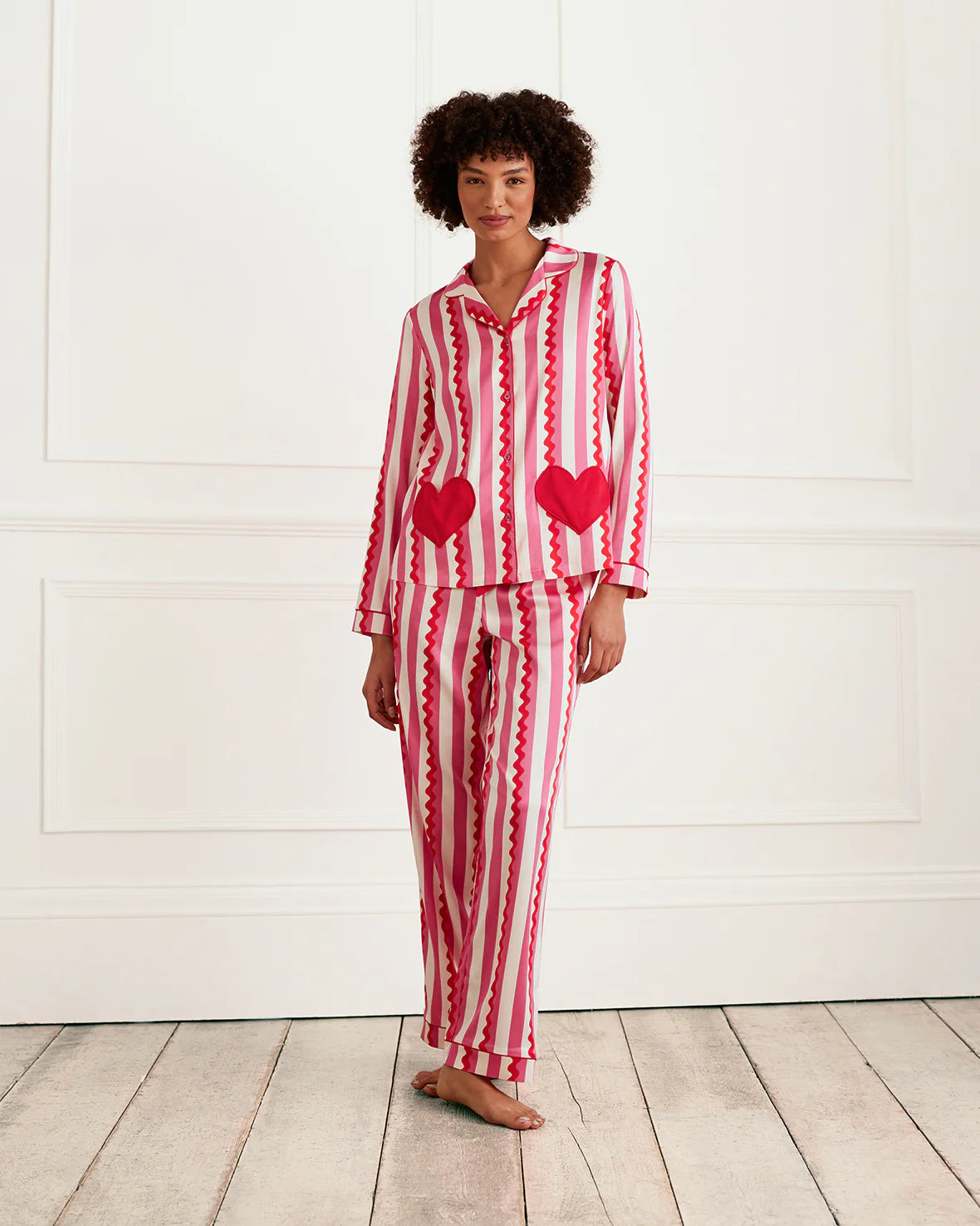 Chelsea Peers| Satin Heart Striped Pink PJ Set