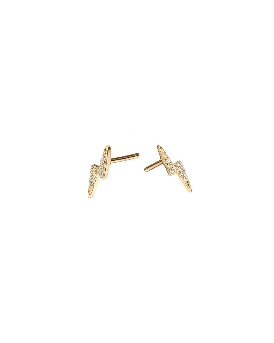 Gold pave tiny bolt earring | Mary K