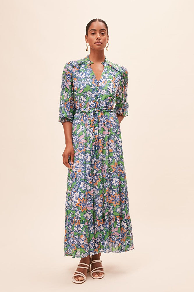 Cosmos Green Printed Dress | Suncoo