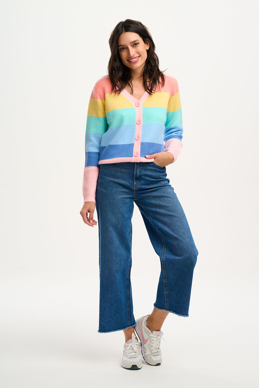 Izzy Multi Pastel Rainbow Stripe Cardigan Sugarhill Boutique