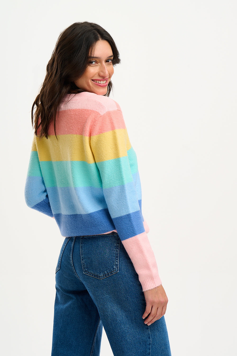 Izzy Multi Pastel Rainbow Stripe Cardigan | Sugarhill Boutique