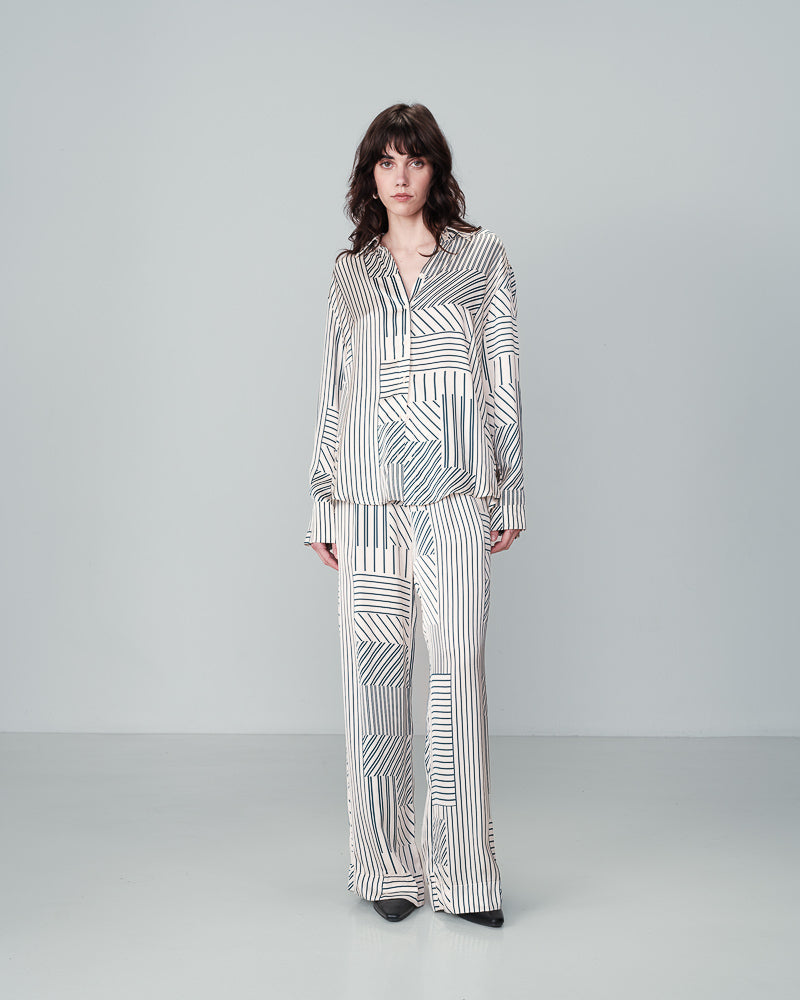 Nelson cream and green silk trouser | Grace & Mila