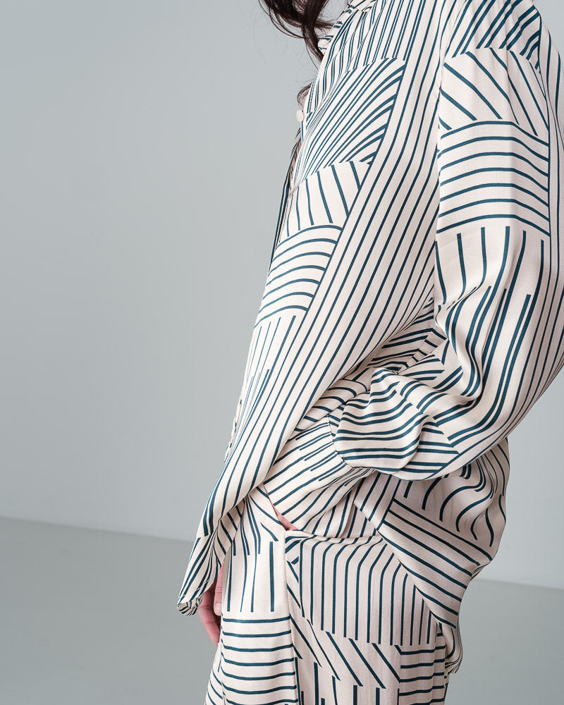 Nelson cream and green silk trouser | Grace & Mila