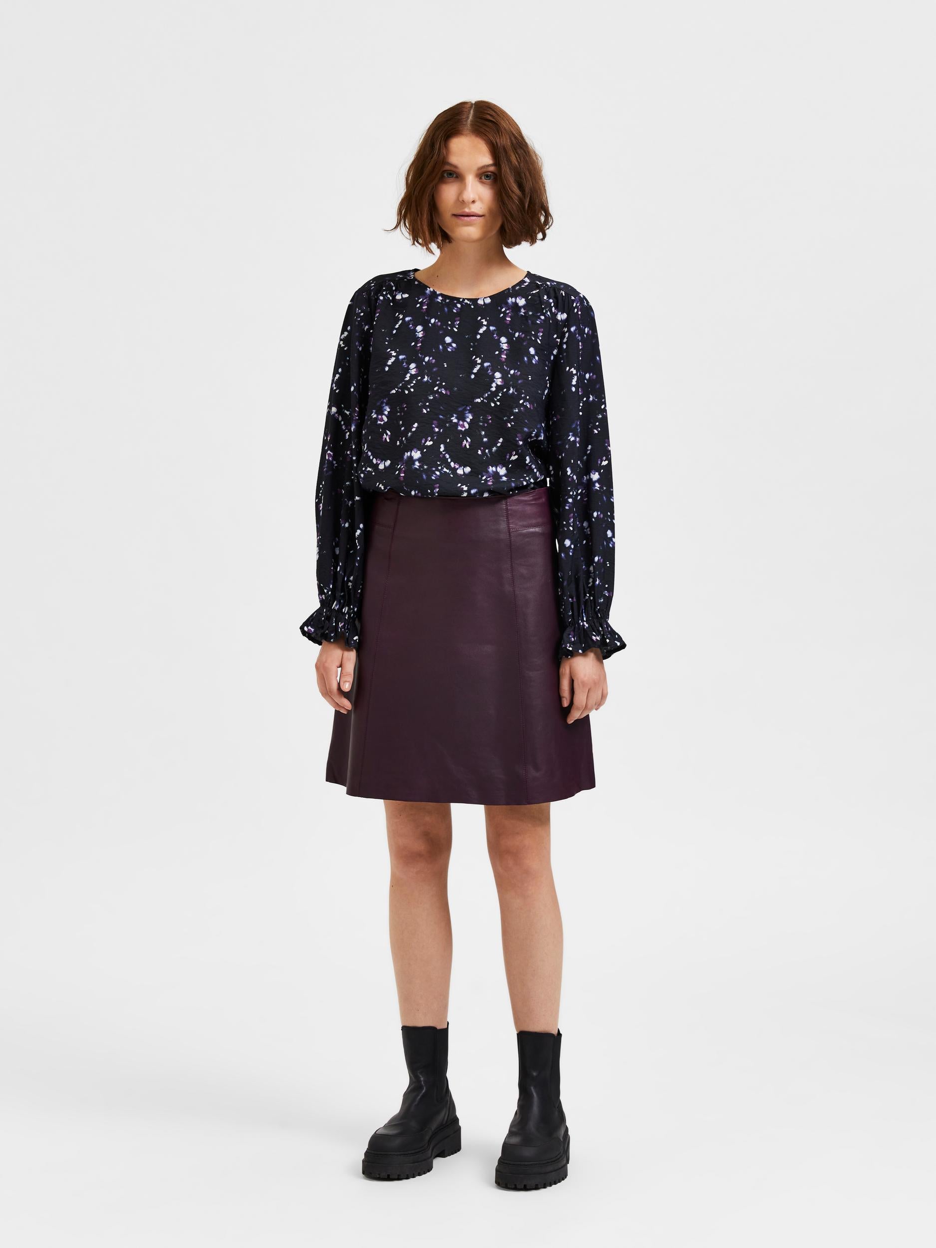 Slfnew burgundy leather skirt | Selected Femme