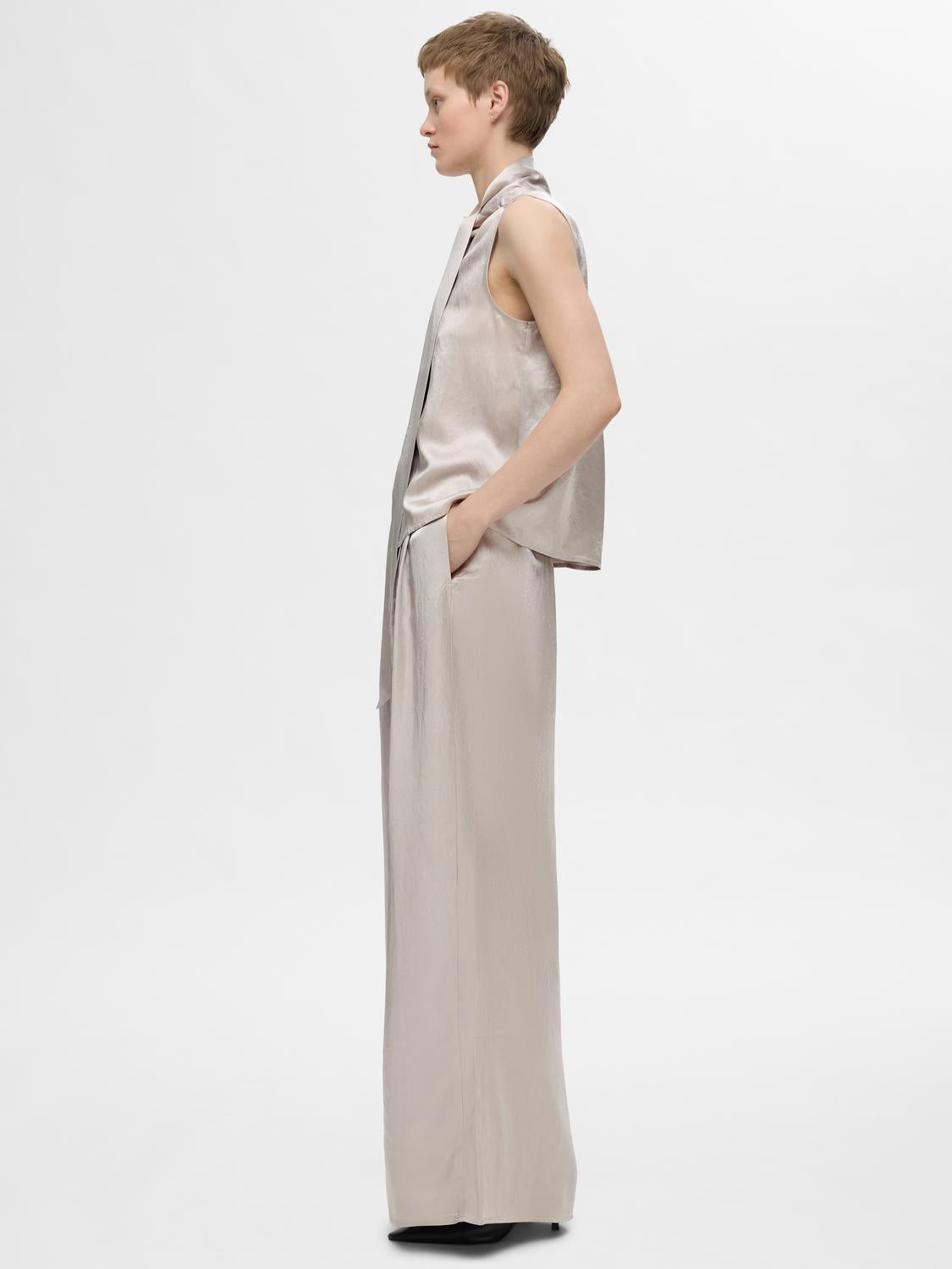 Selene high waist silver pants |Selected Femme