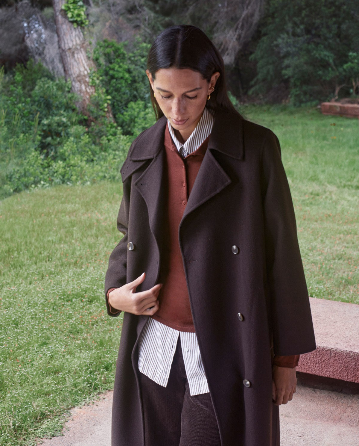 Handmade wool-blend long coat chocolate | Yerse