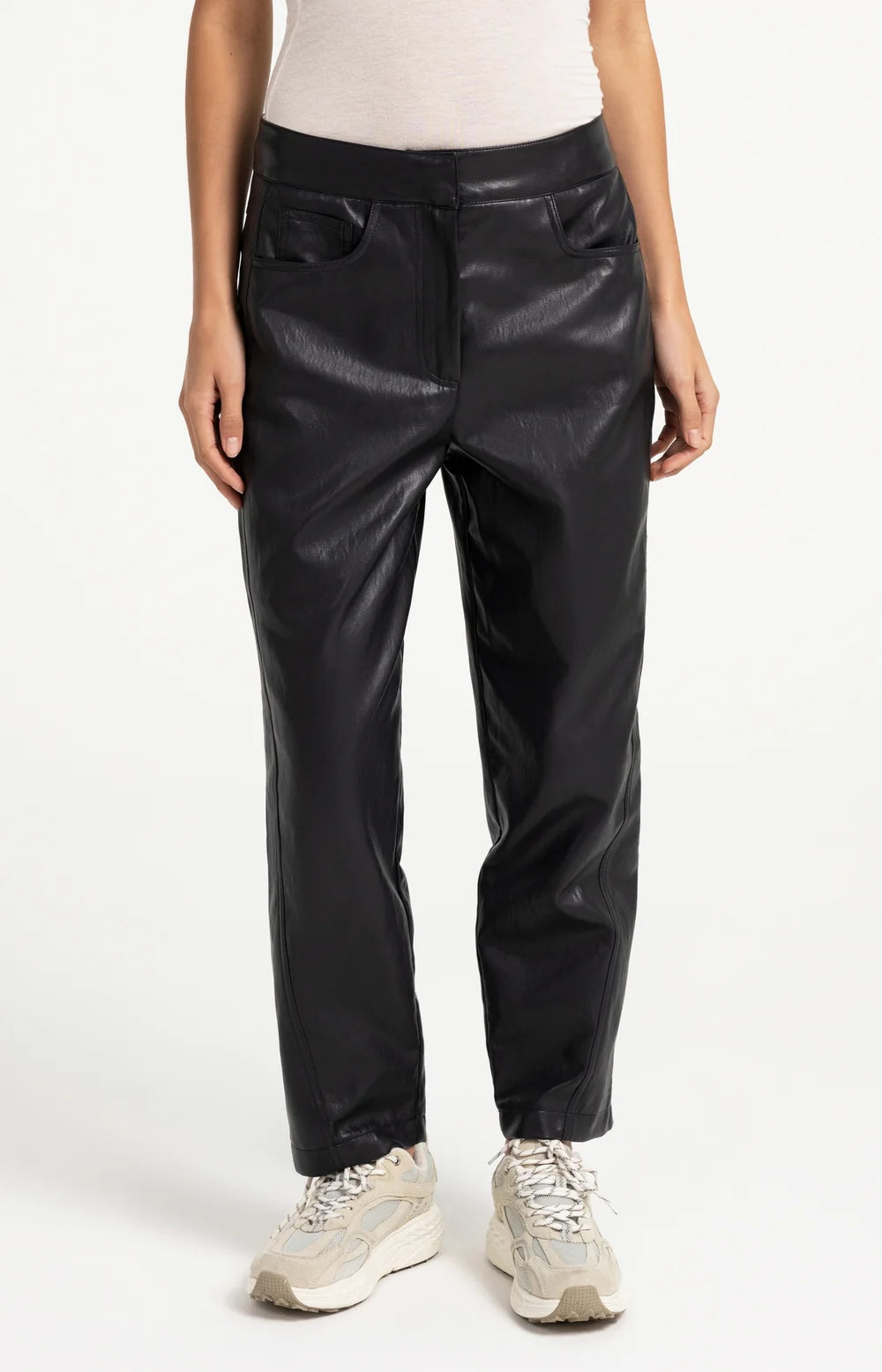 Faux Leather Carrot Fit Trousers | Yaya