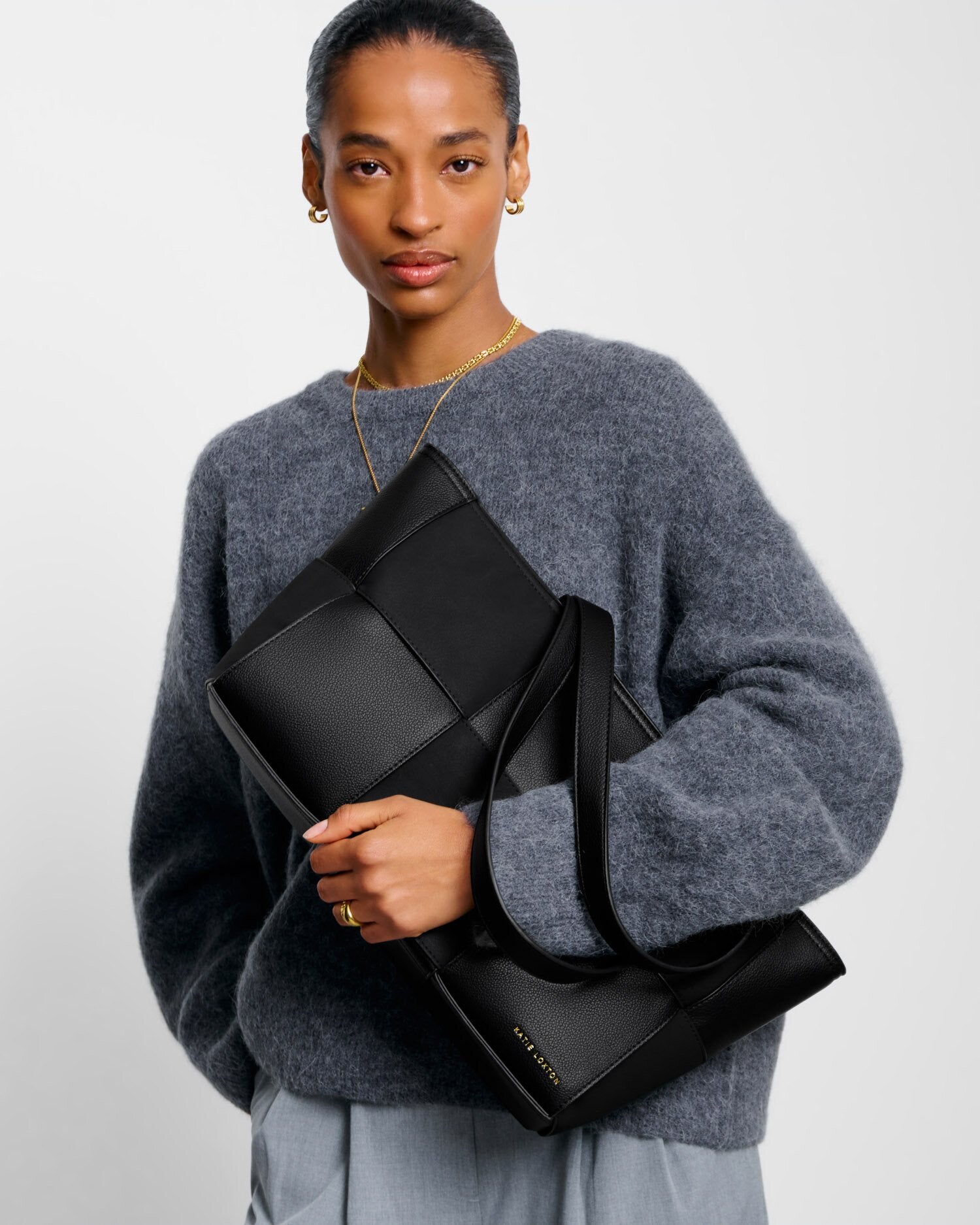 Taya Woven Suedette Tote Black | Katie Loxton