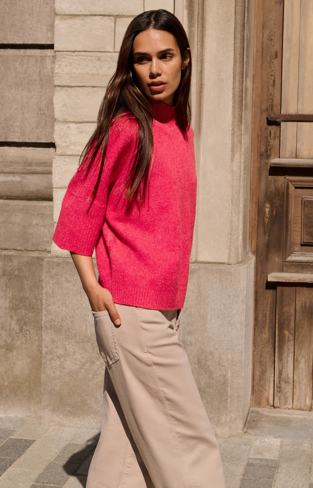 Sweater with ribbed sleeves | Yaya