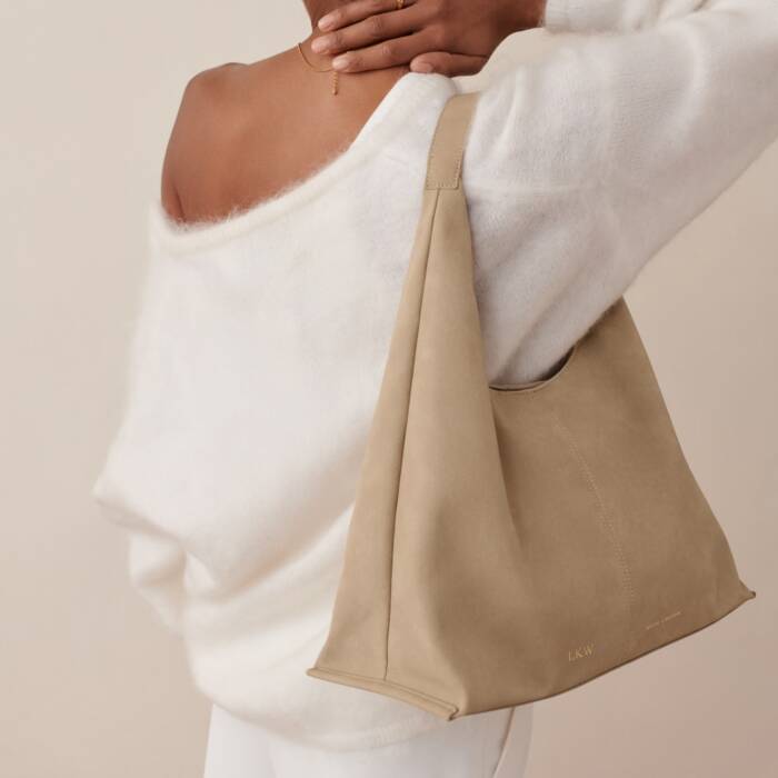 Laila Slouch Shoulder Bag Taupe Suede | Katie Loxton