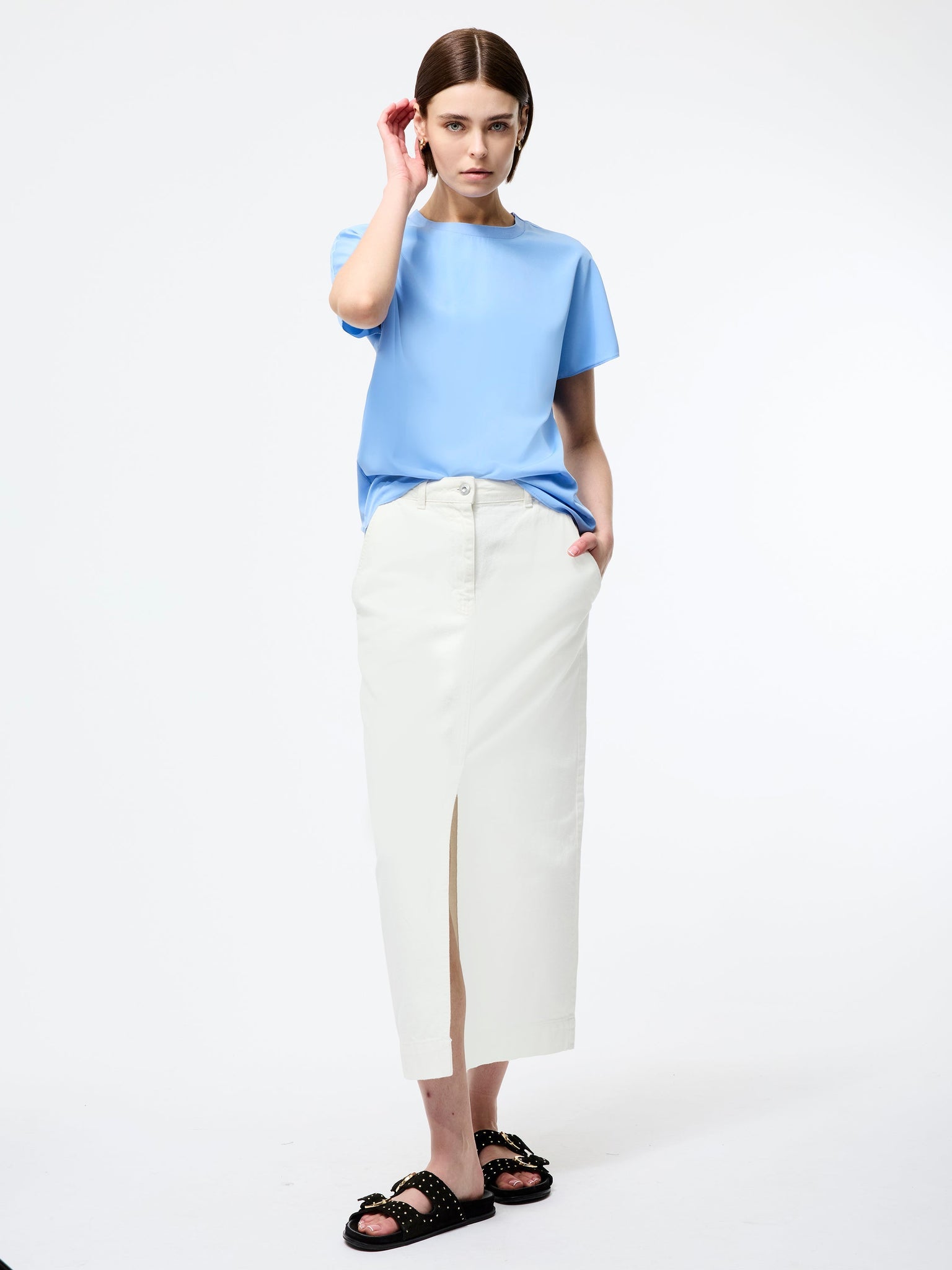 Capriana Crepe Blue Top | French Connection
