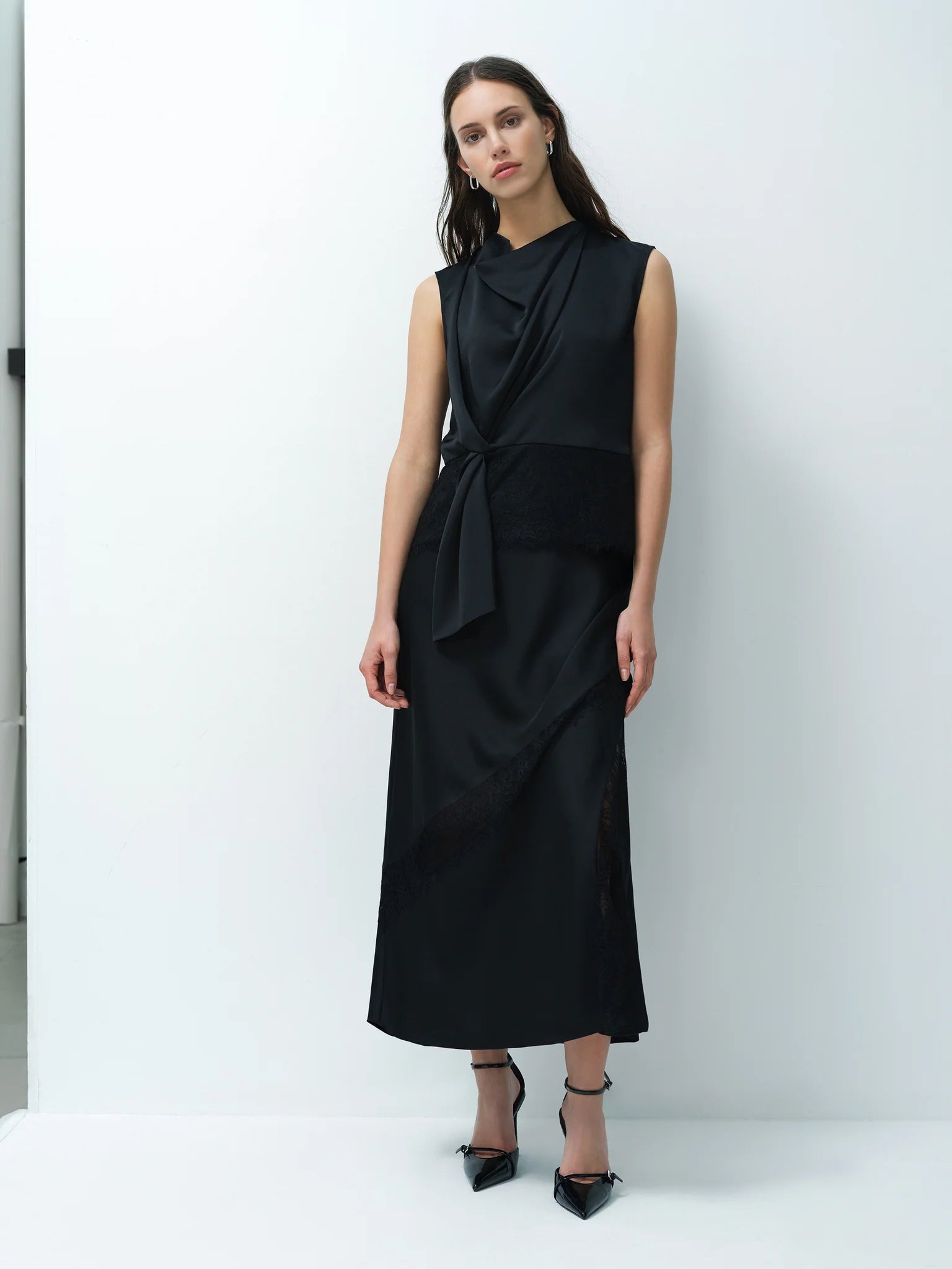 Dahlia Satin Lace Hem Top | French Connection