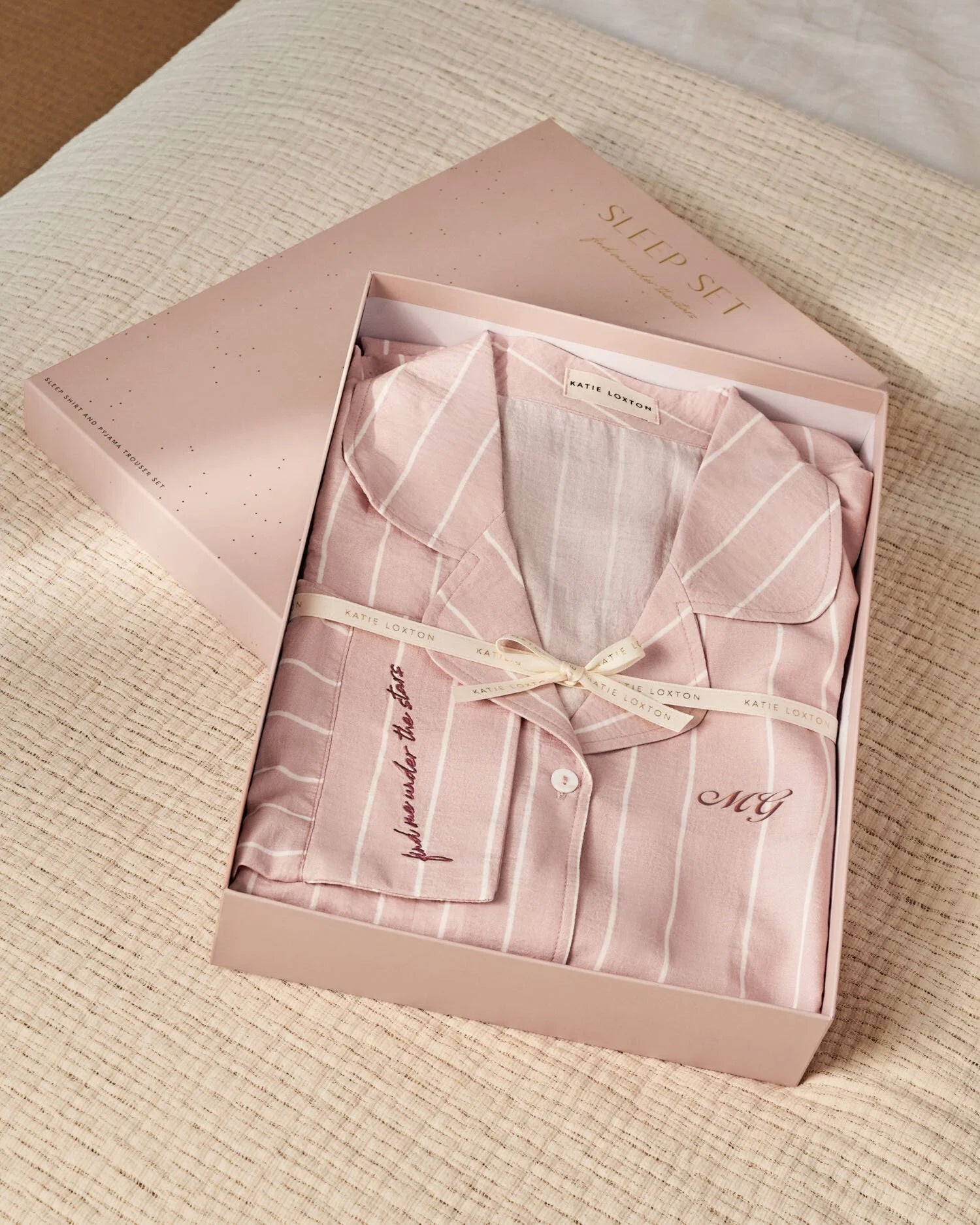 Gift Boxed Pyjama Set Pink & White | Katie Loxton