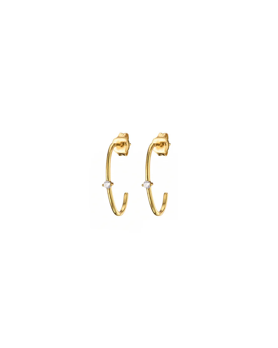 Gold Oval Bar + Zircon Stone Earrings | Mary K