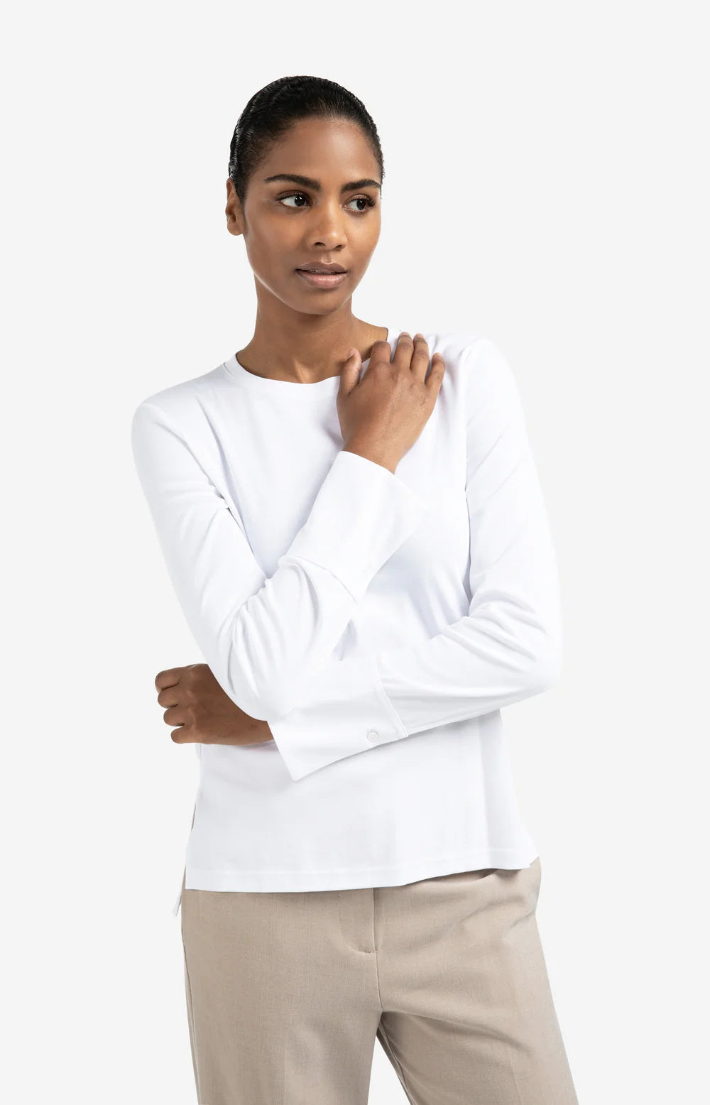 Jersey top with woven cuffs and slit detail | Yaya