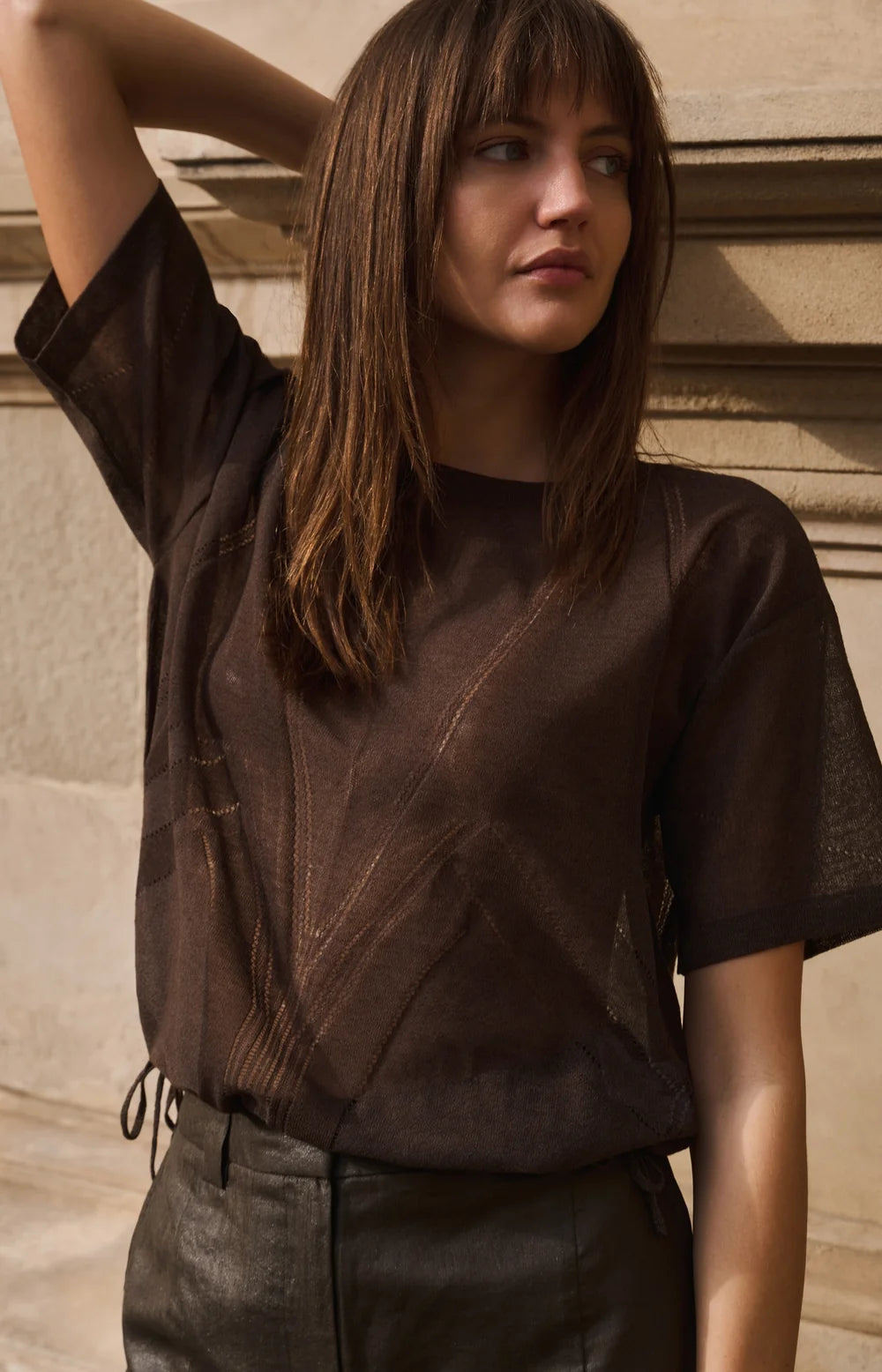 Brown short sleeve sweater | Yaya