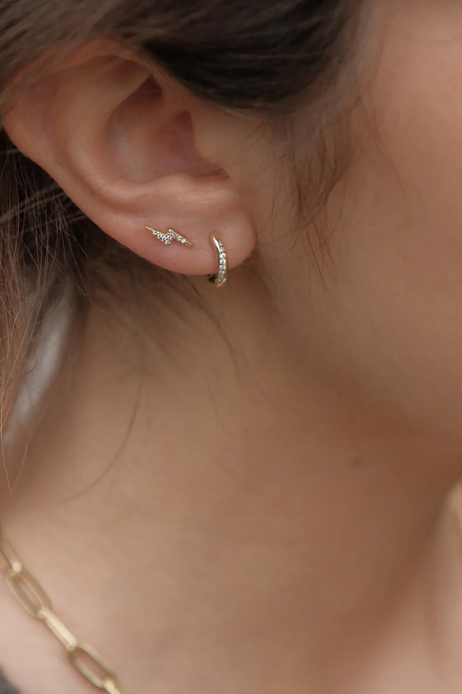 Gold pave tiny bolt earring | Mary K