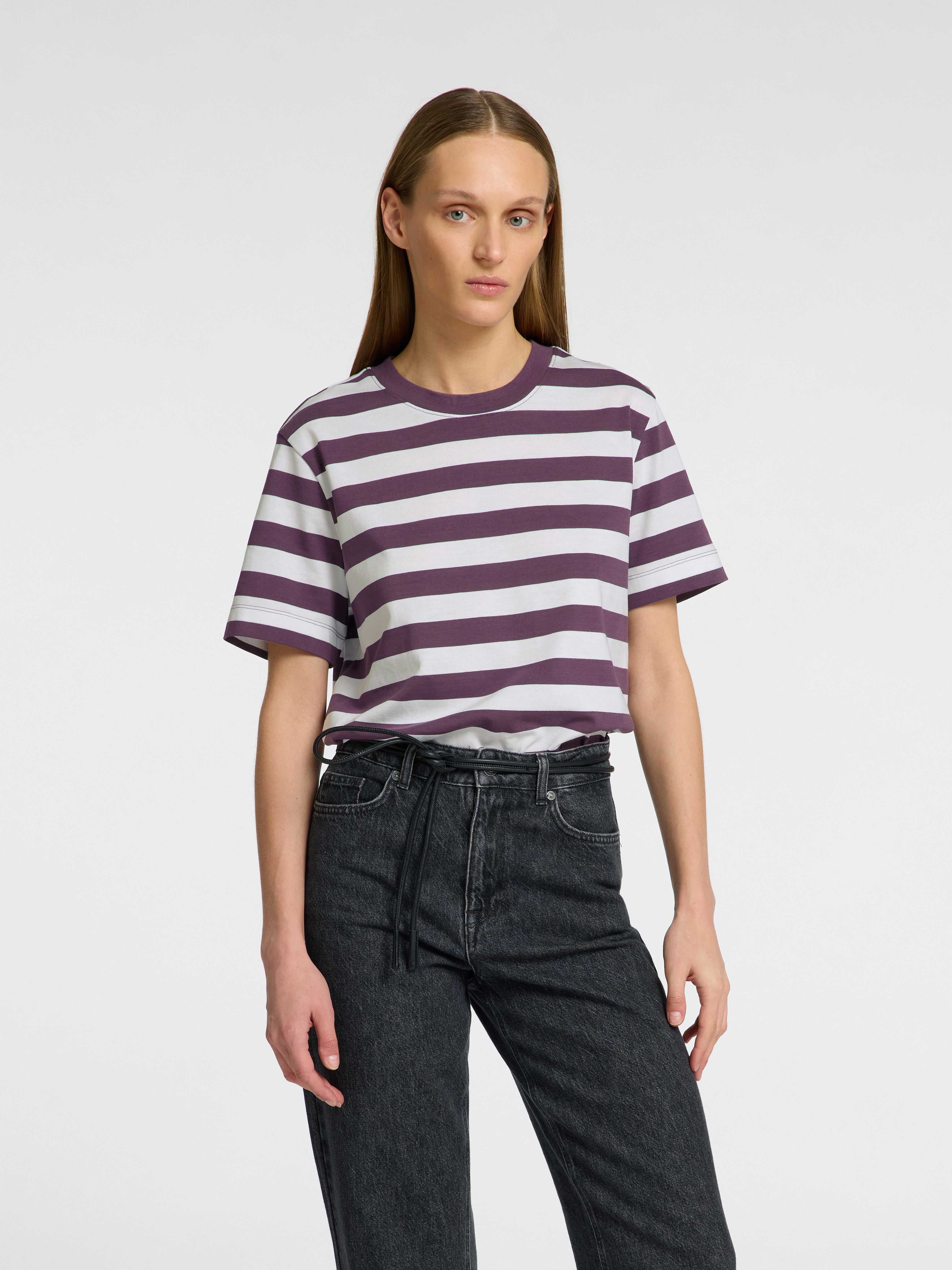 Boxy plum stripe tshirt