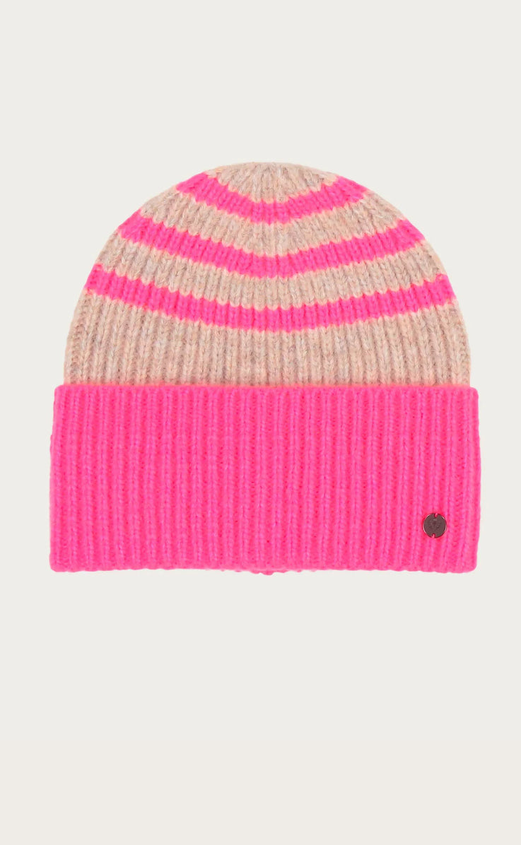 Striped Pink Knitted Hat With Wide Brim |Fraas 667095456