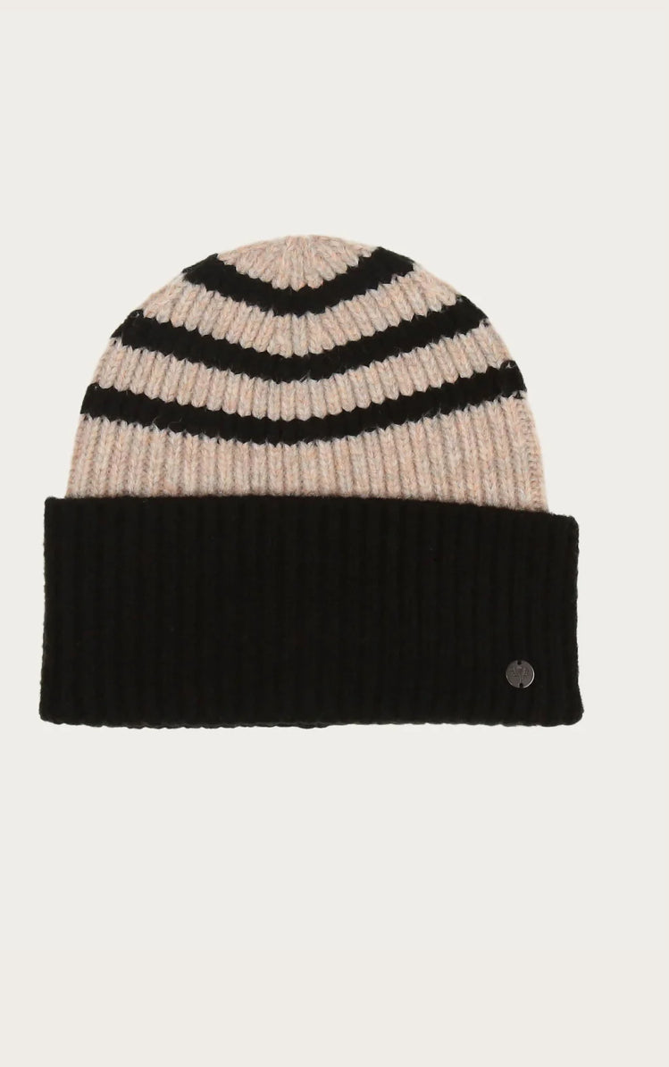 Striped Black Knitted Hat With Wide Brim |Fraas 667095900