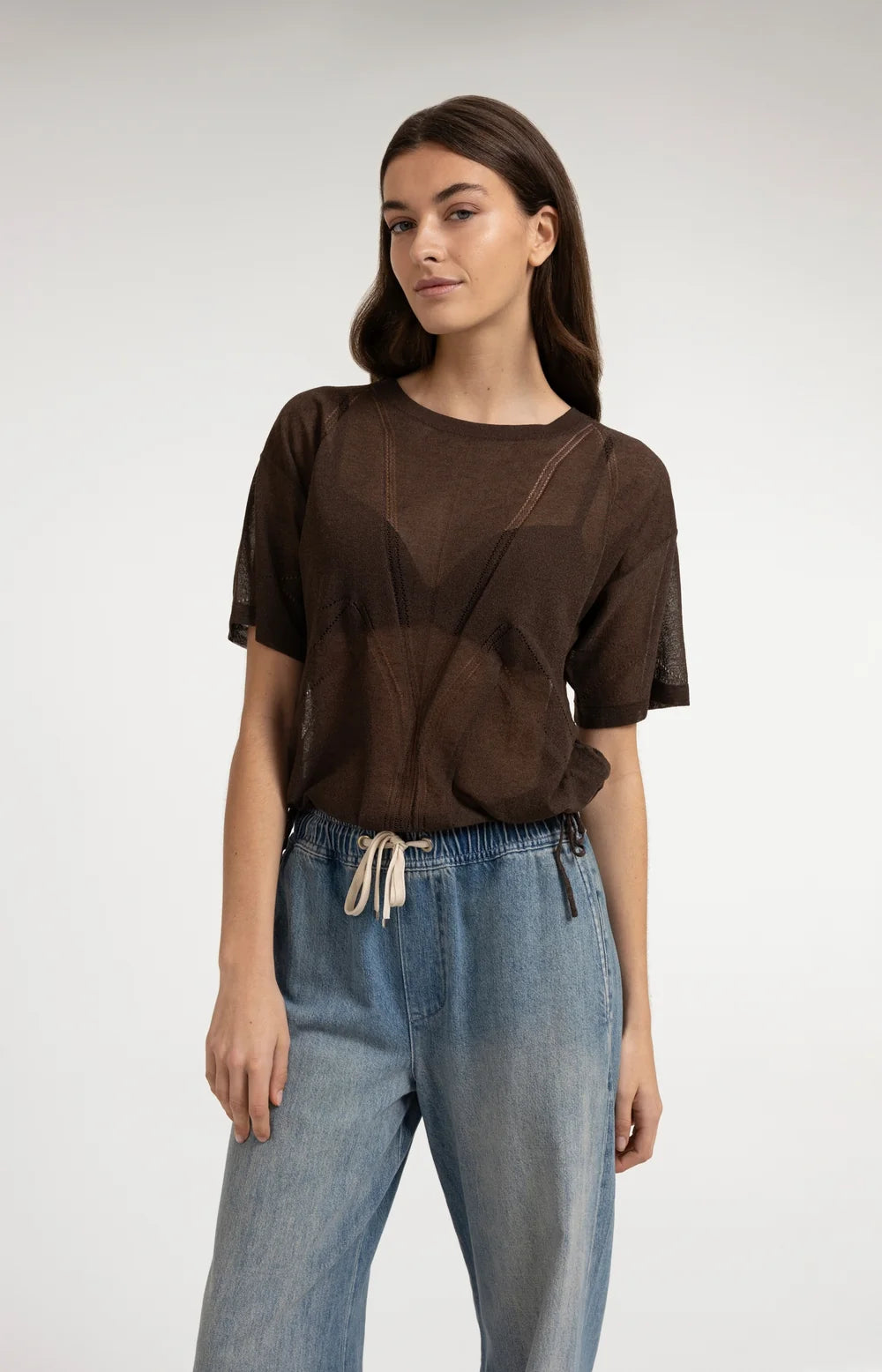 Brown short sleeve sweater | Yaya