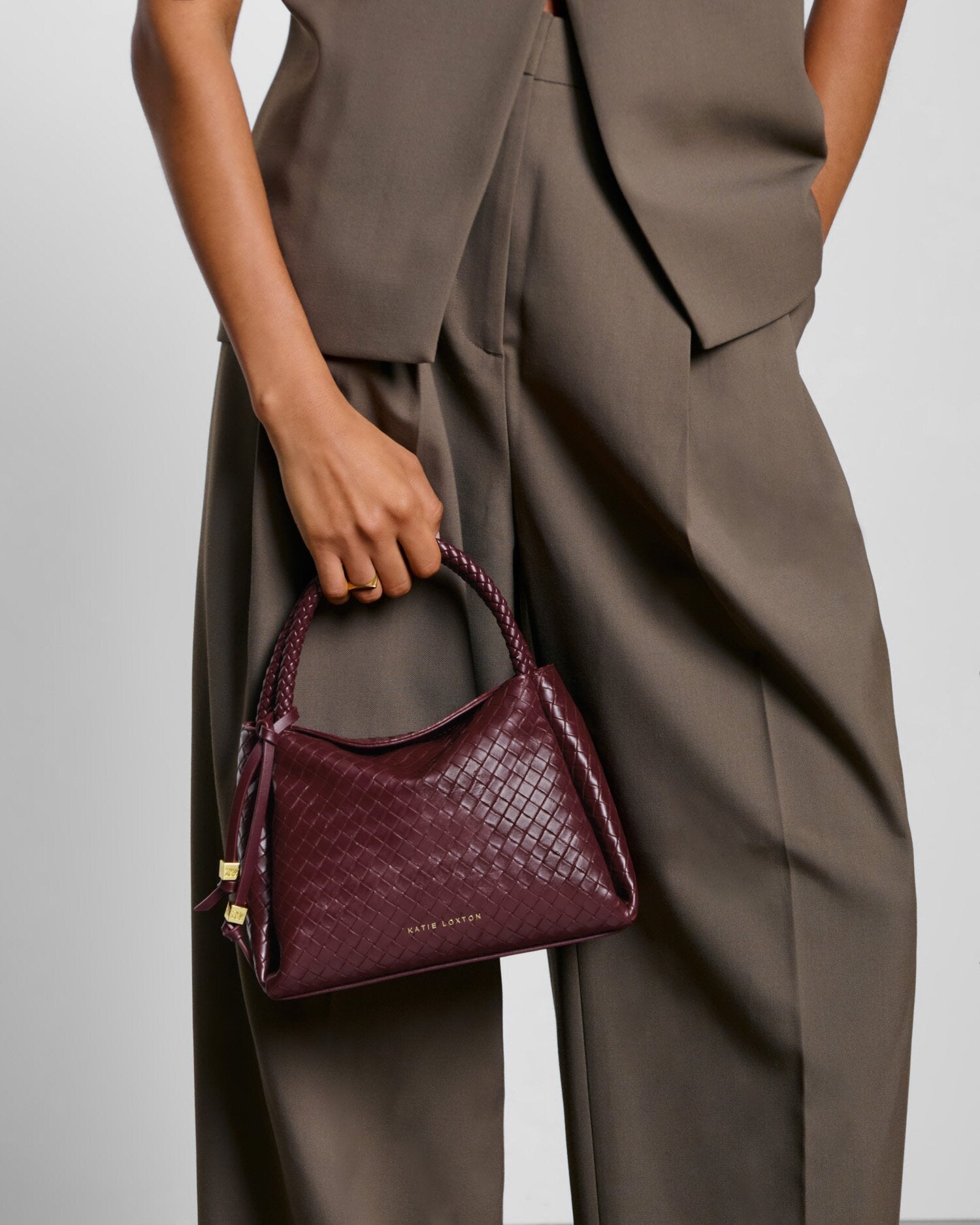 Nova Woven Texture Top Handle Bag Cherry | Katie Loxton