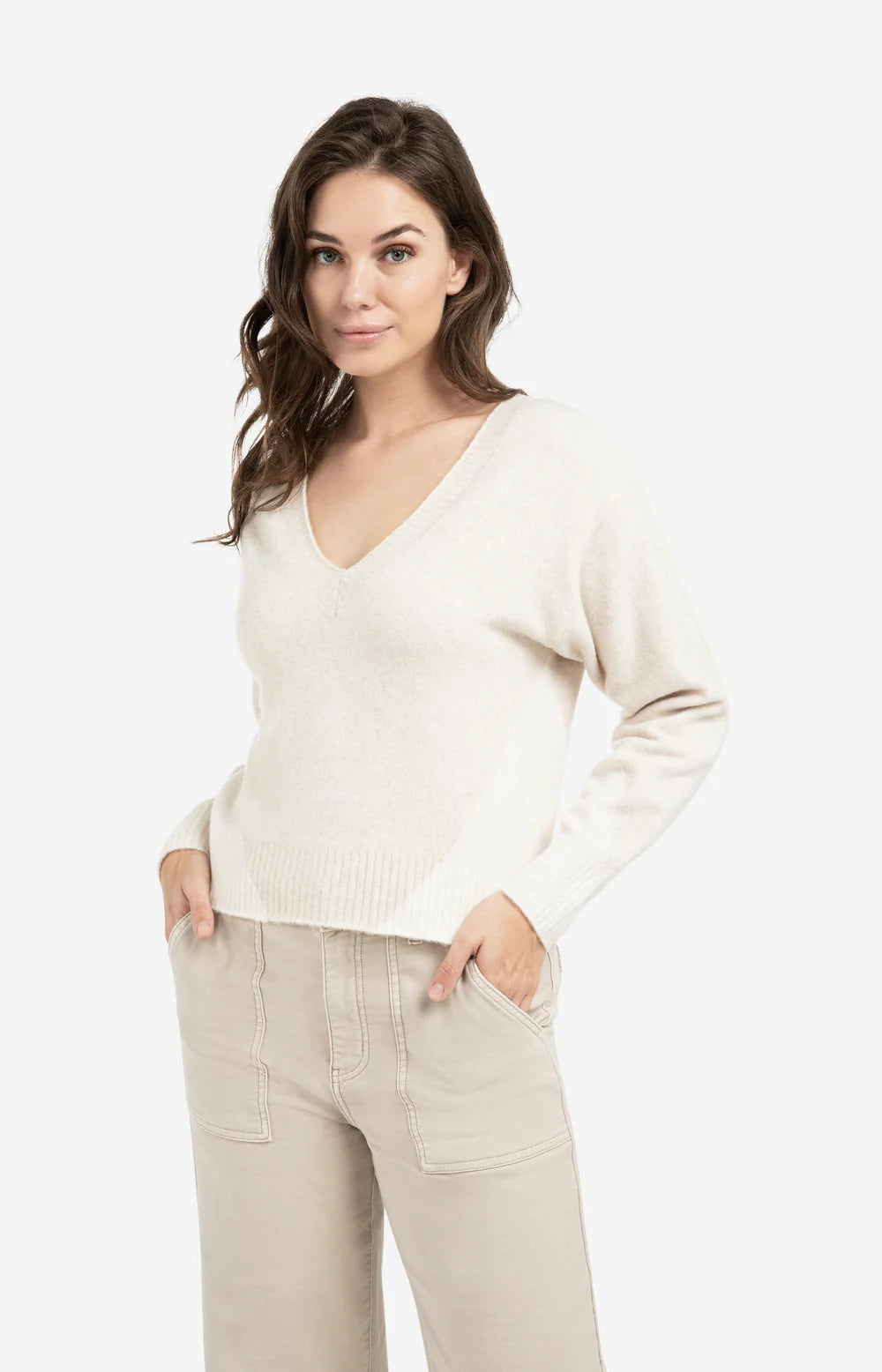 V neck Sweater with colorblock  | Yaya
