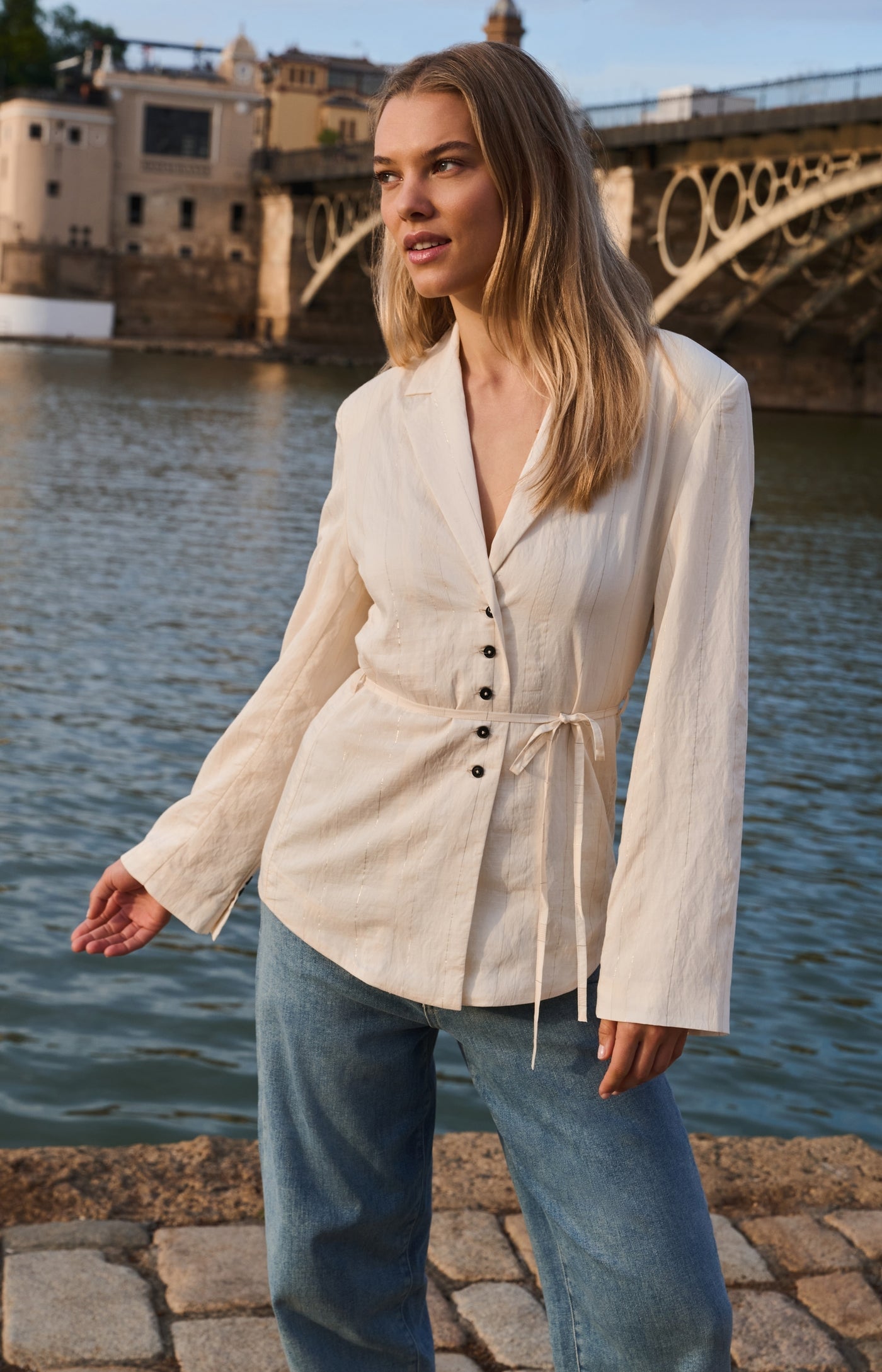 Woven Pinstripe Blazer| Yaya