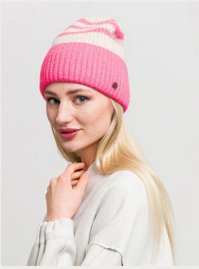 Striped Pink Knitted Hat With Wide Brim |Fraas 667095456