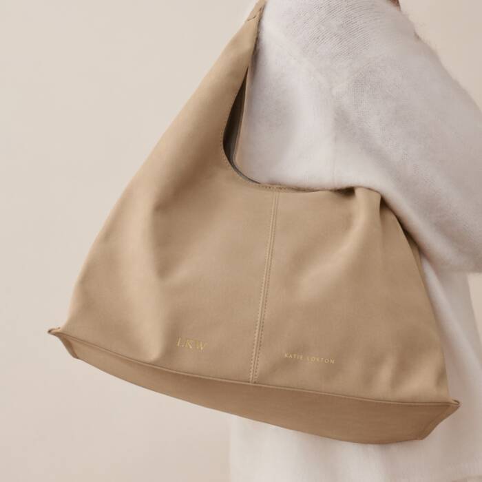 Laila Slouch Shoulder Bag Taupe Suede | Katie Loxton