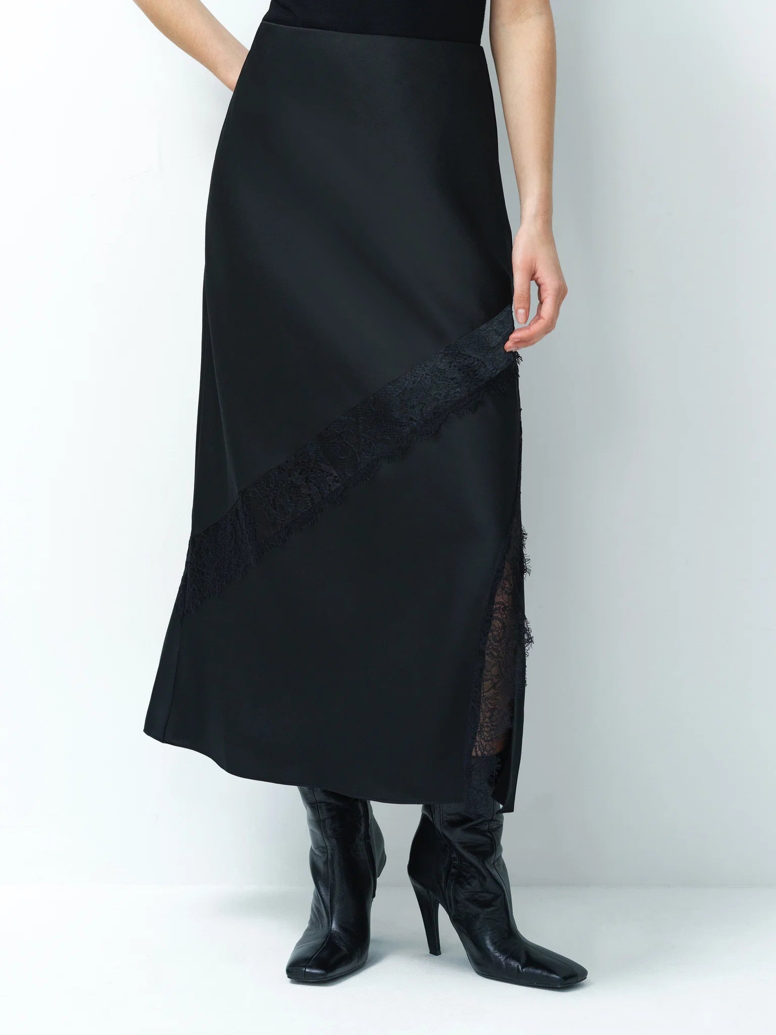 Dahlia Satin Lace Midi Skirt | French Connection