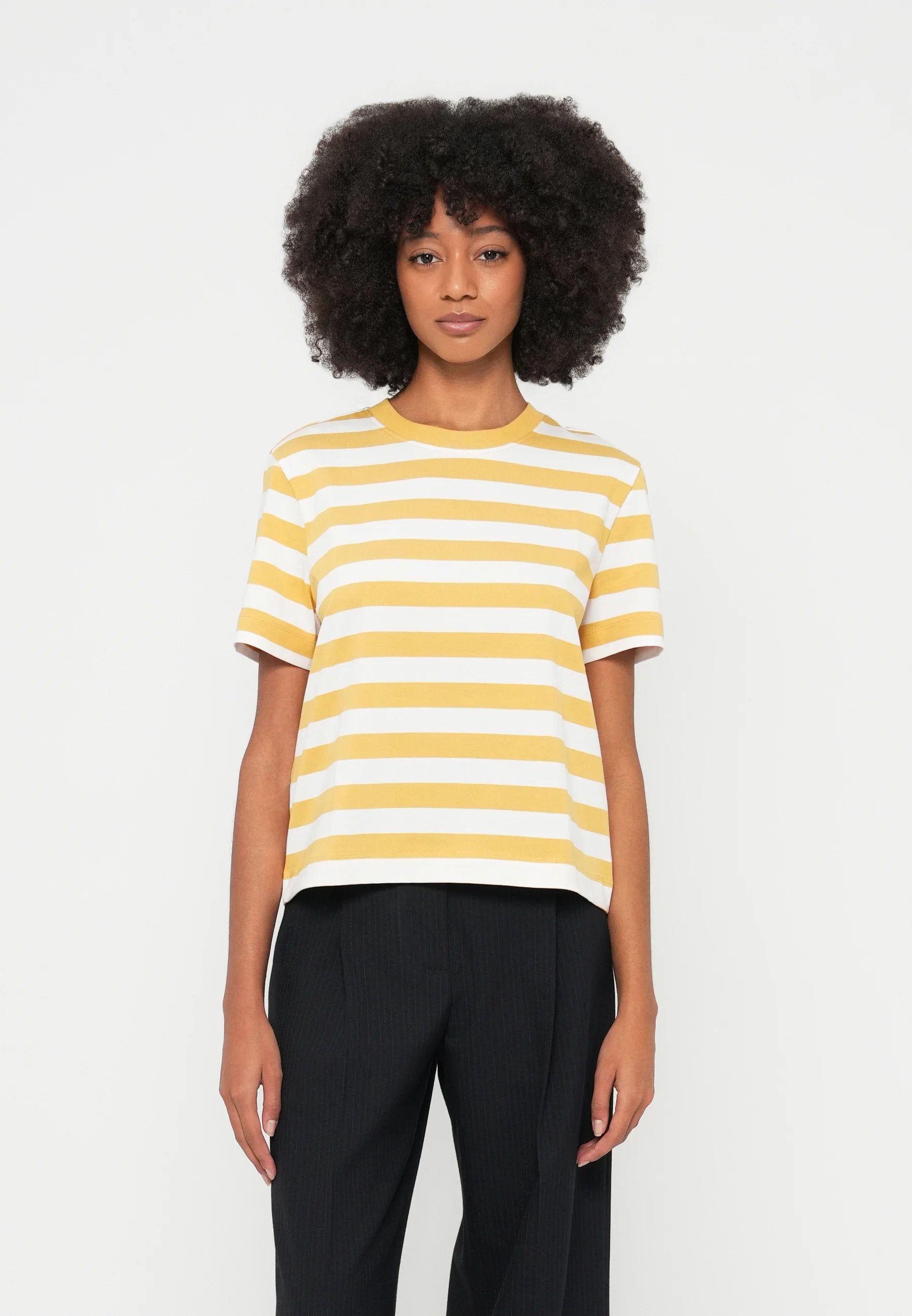 Boxy stripe Tee-Ochre|SLF
