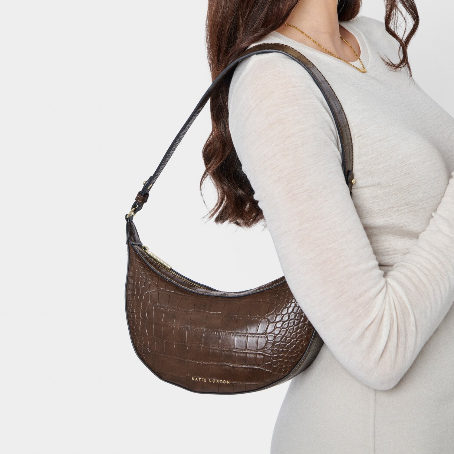 MARNI FAUX CROC SHOULDER BAG -CHOCOLATE
