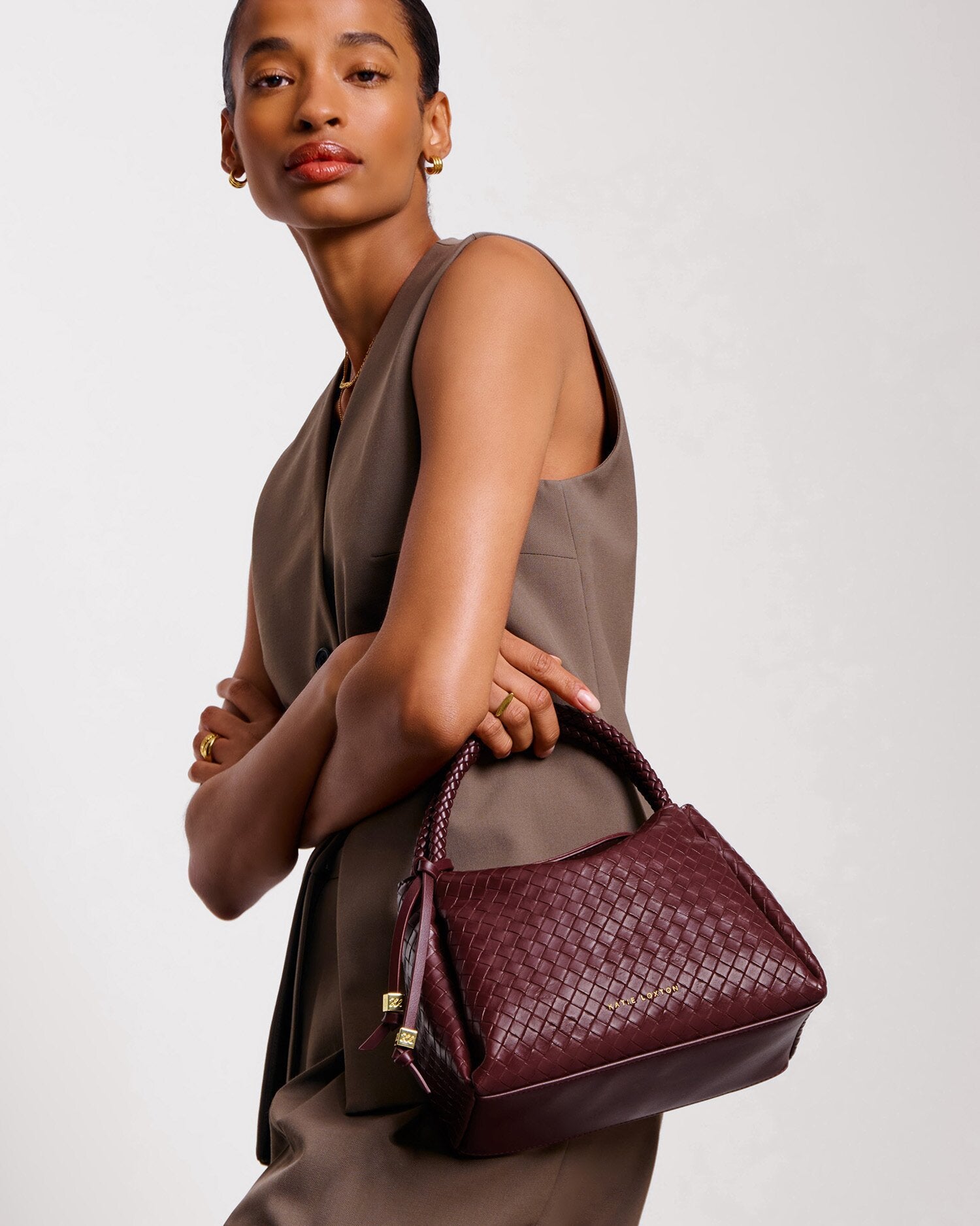 Nova Woven Texture Top Handle Bag Cherry | Katie Loxton