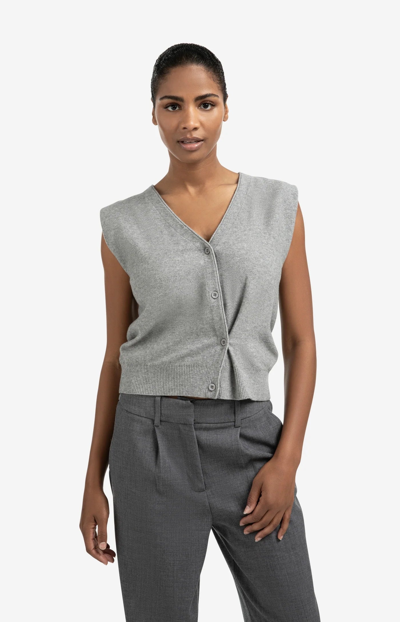 Knitted gilet with asymmetric buttons | YAYA
