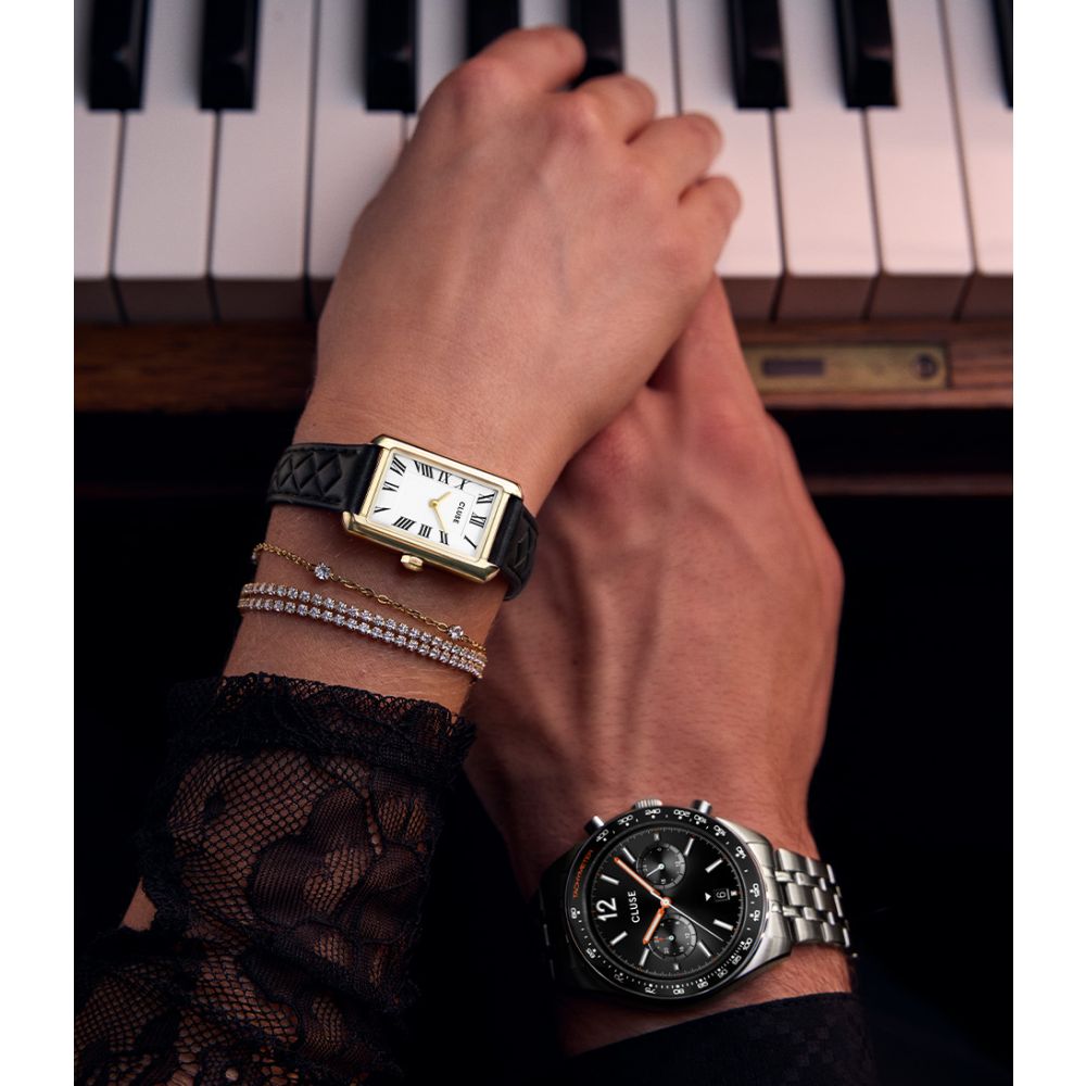 Belisenna Watch leather black quilted & Gold | Cluse