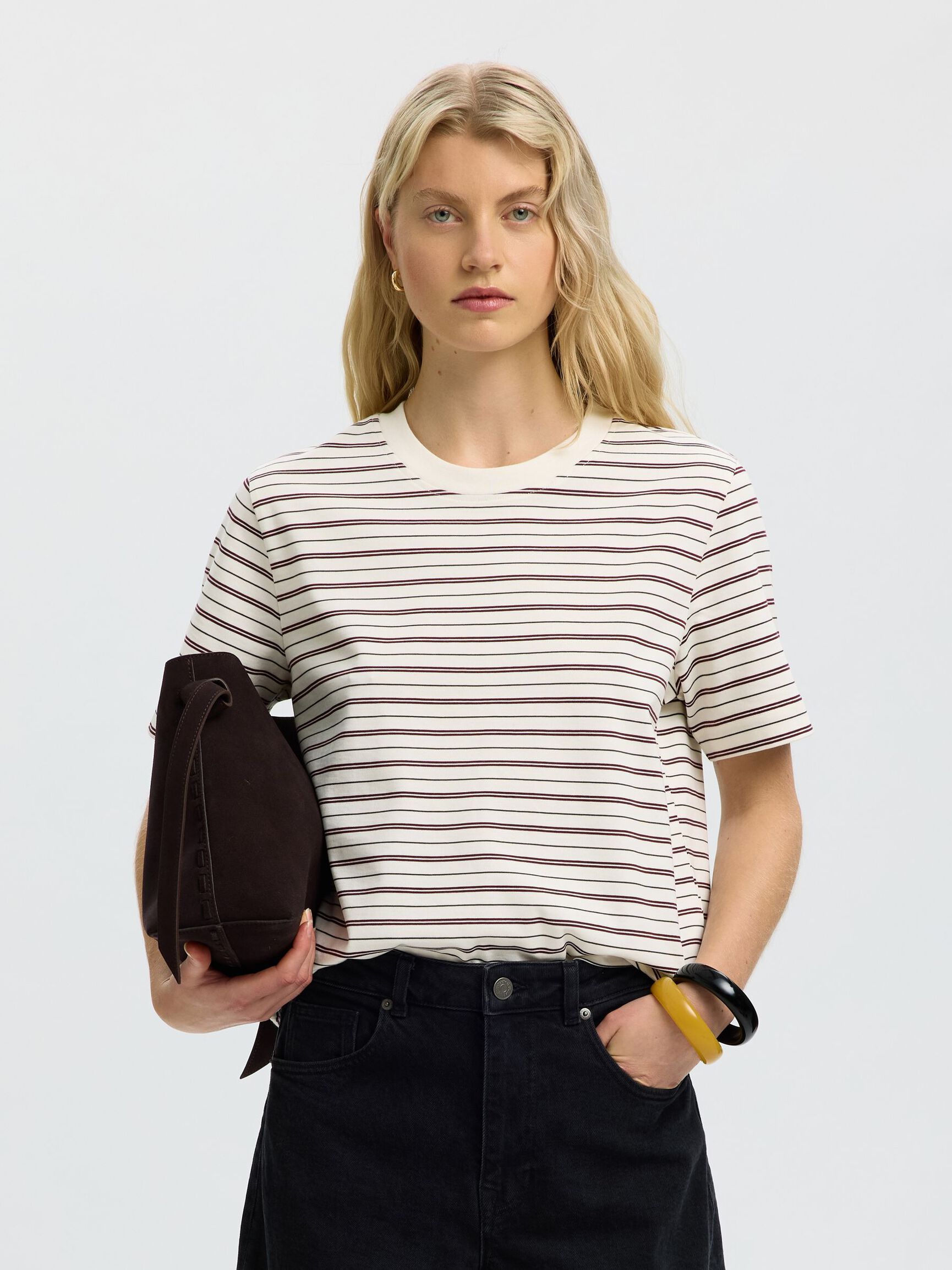 Boxy Tawny Port Stripe Tee|SLF
