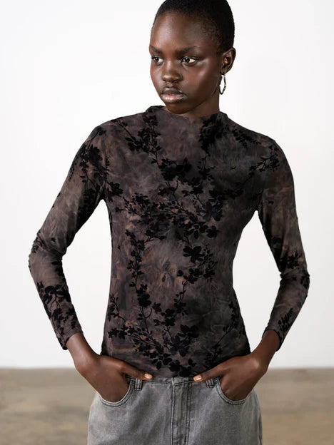 Kenny Mesh Velvet Top | French Connection