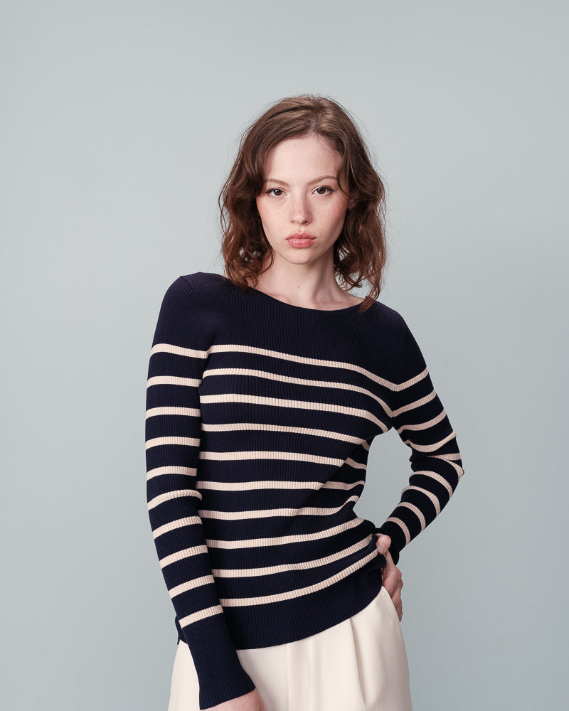 Nateo navy and cream striped top | Grace & Mila